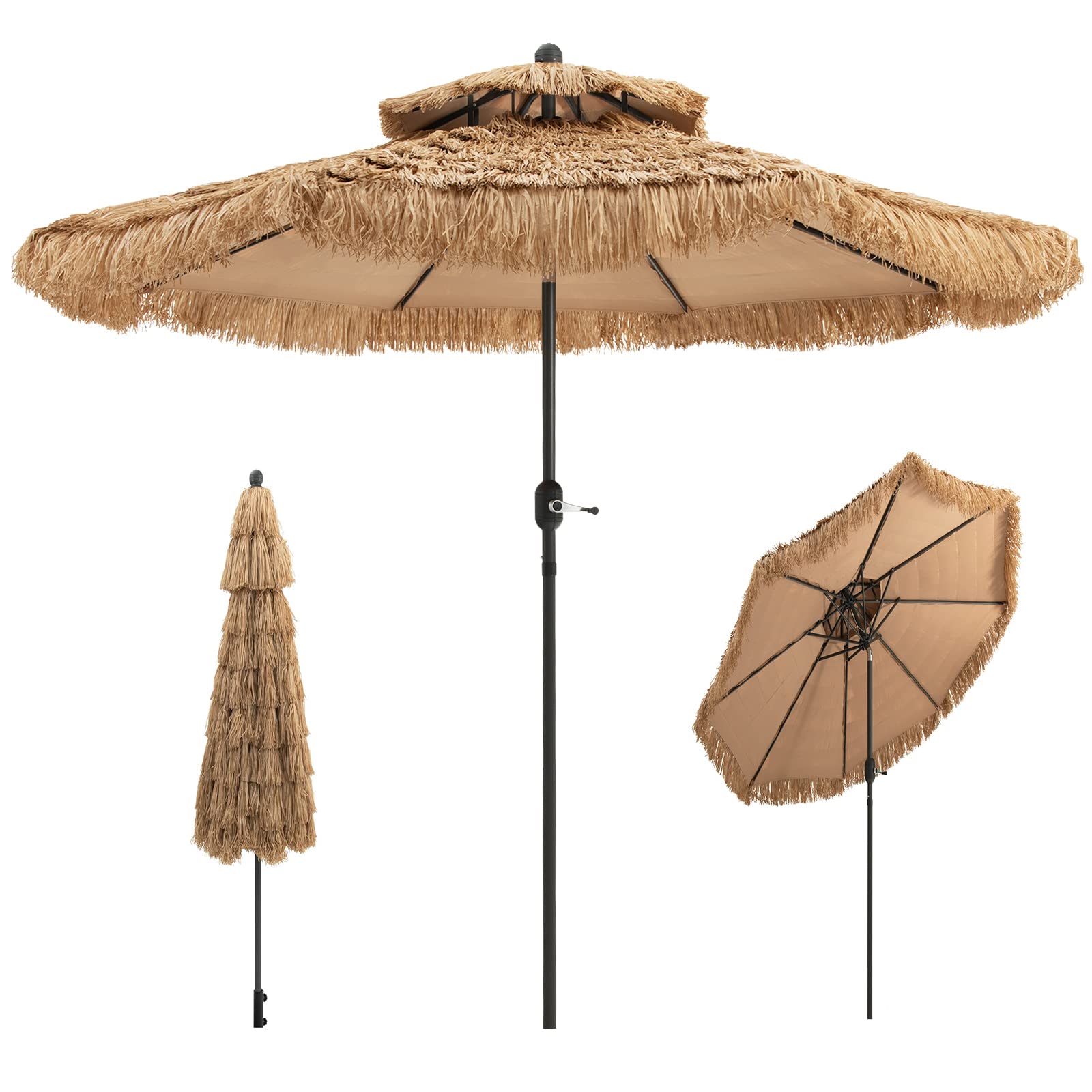 komfotteu-hawaii-sonnenschirm-2-7-m-strohschirm-bast-knickbar-mit-doppeldach image 1
