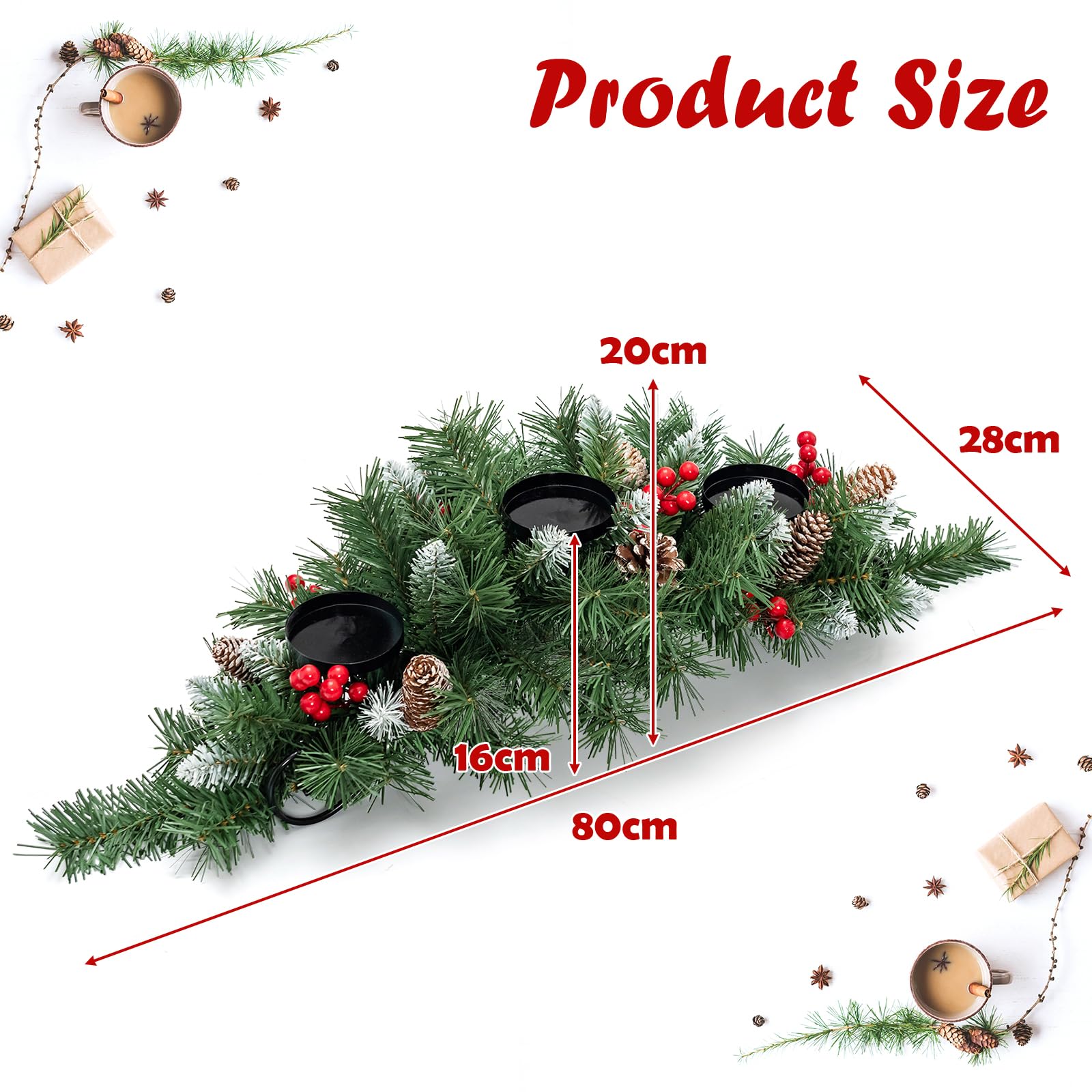 komfotteu-weihnachtskranz-adventskranz-mit-3-kerzenhaltern-beeren-tannenzapfen image 5