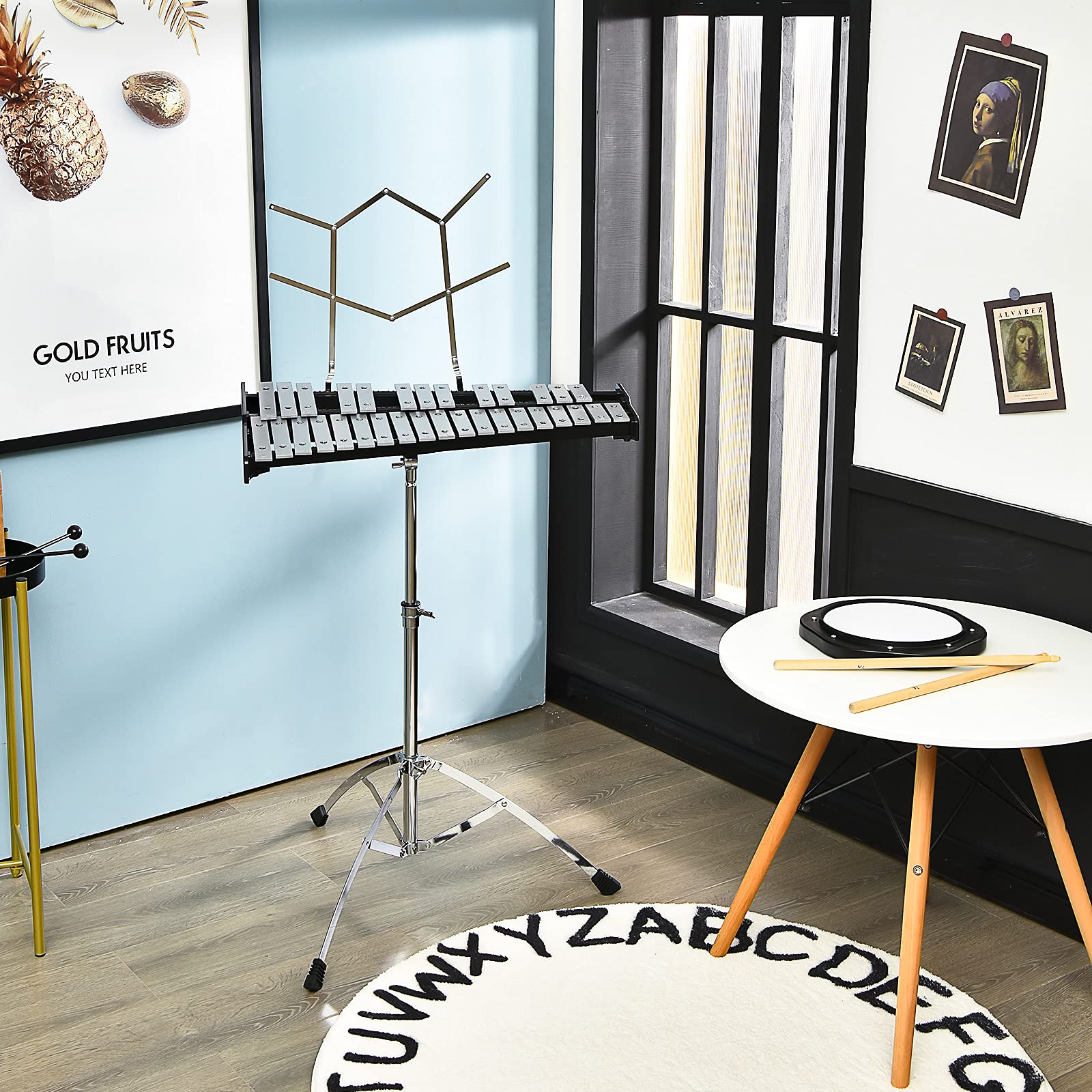 komfotteu-glockenspiel-set-32-noten-xylophon-mit-st-nder image 2