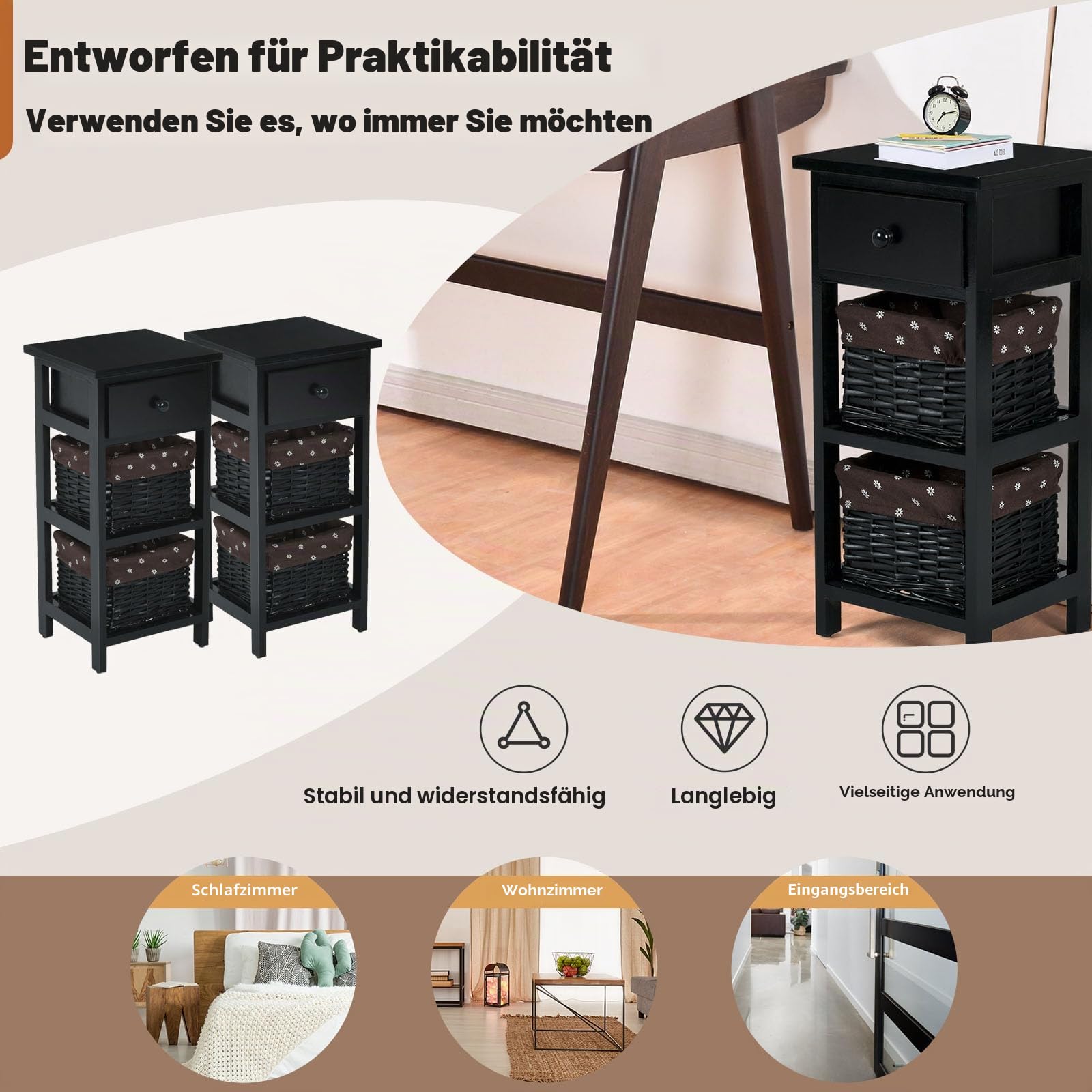 komfotteu-nachttisch-2er-set-schwarz-28x26x60-cm-beistelltisch-mit-schublade-und image 5