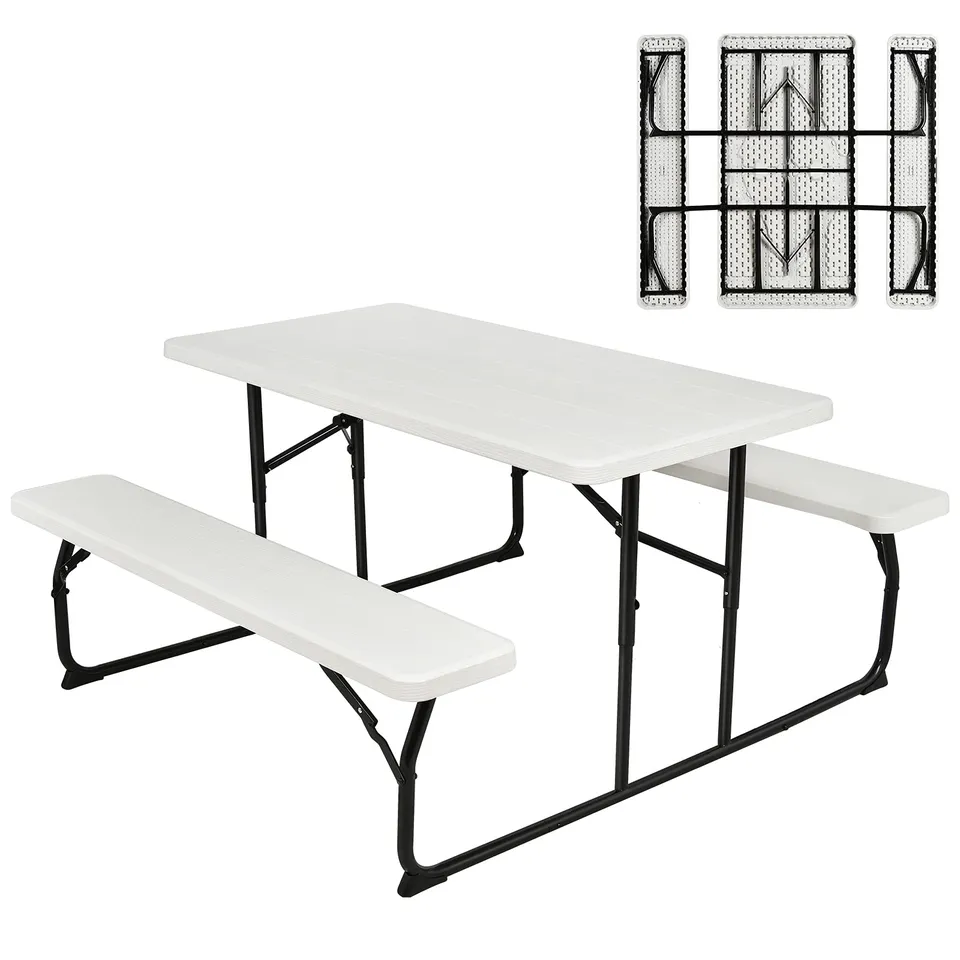 komfotteu-campingtisch-mit-st-hlen-klappbar-bierzeltgarnitur-3-teilig-wei image 1