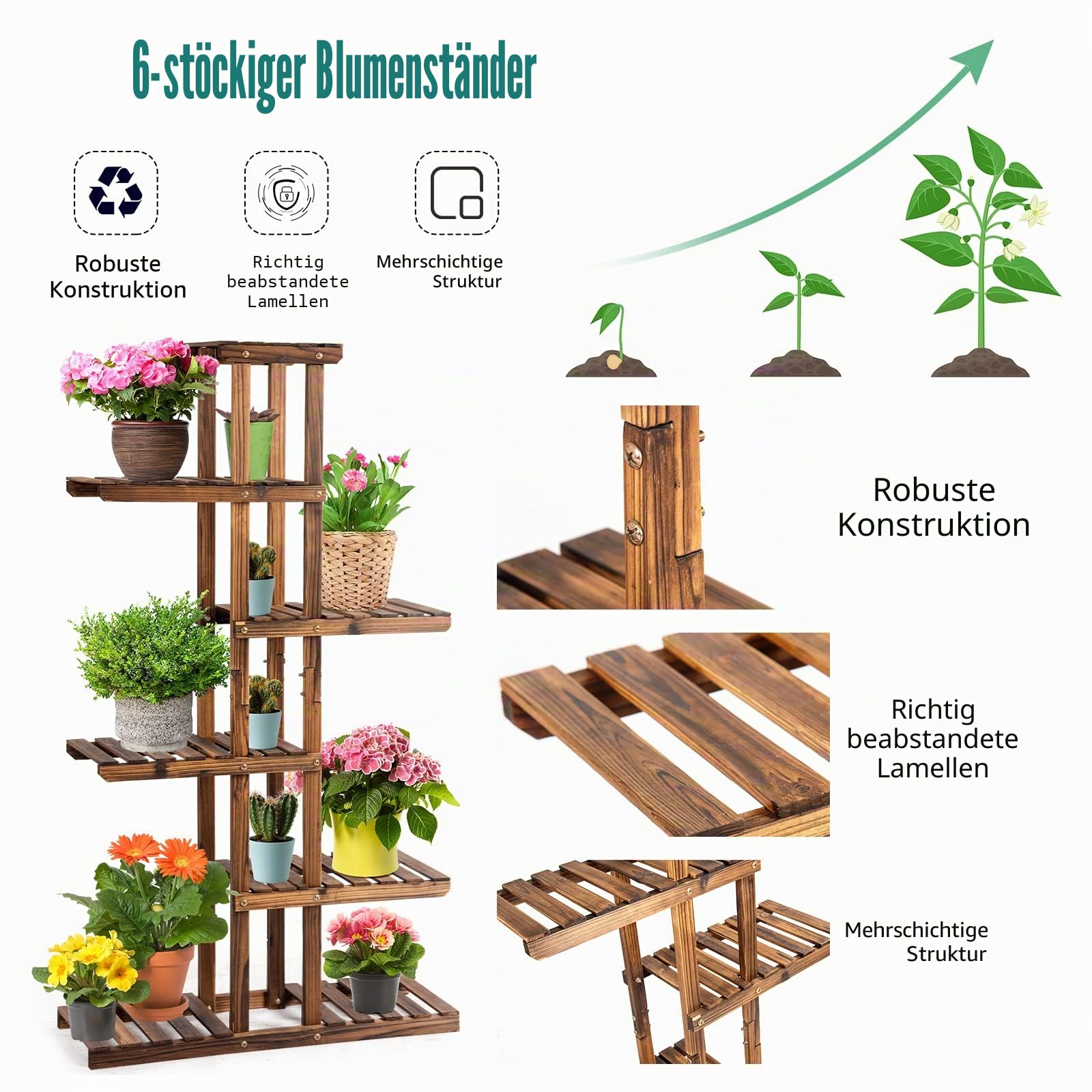 komfotteu-blumentreppe-holz-6-st-ckig-75x25x140-cm-pflanzenst-nder-wetterfest image 2