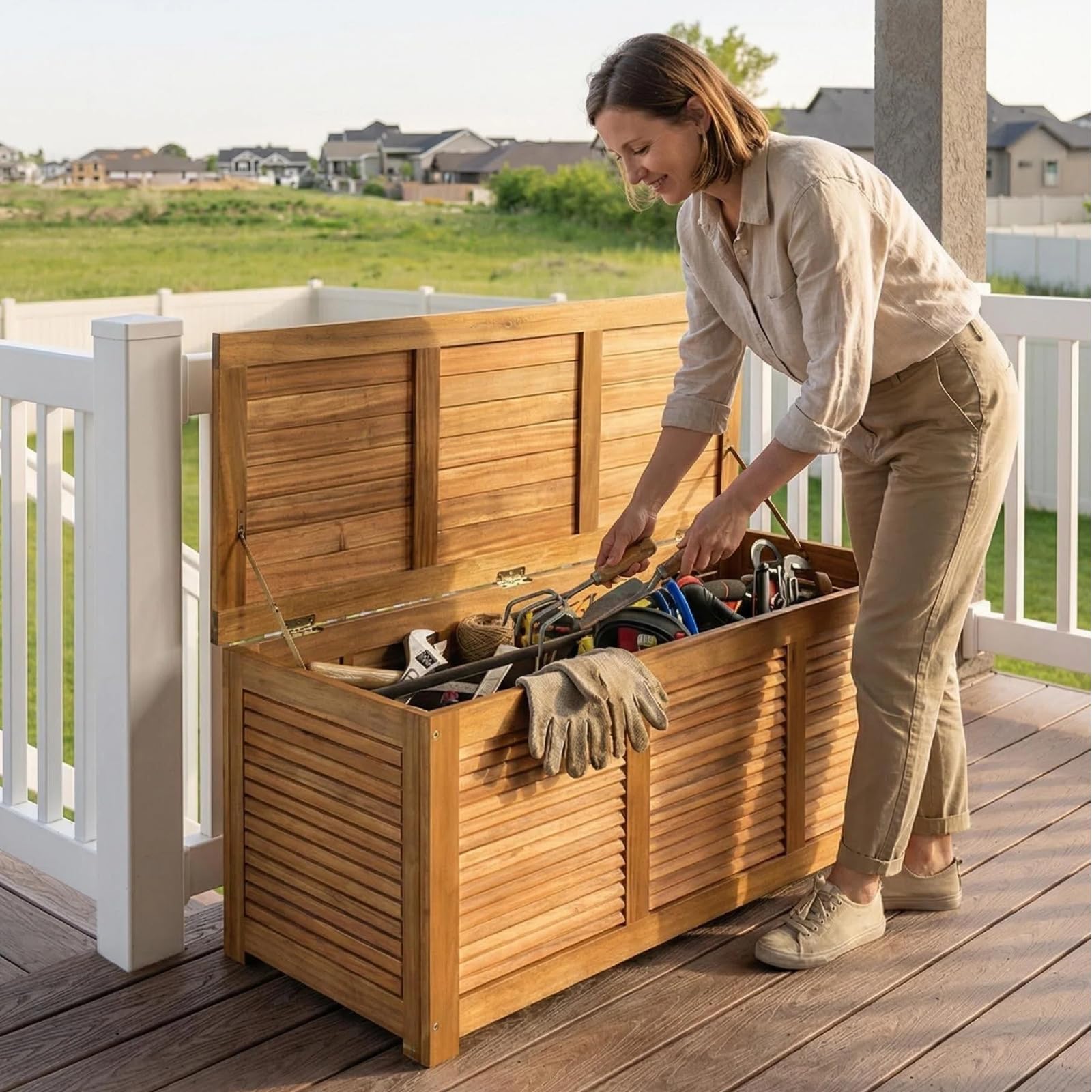 komfotteu-aufbewahrungsbox-holz-gartentruhe-178-liter-120x45x45cm-natur image 2