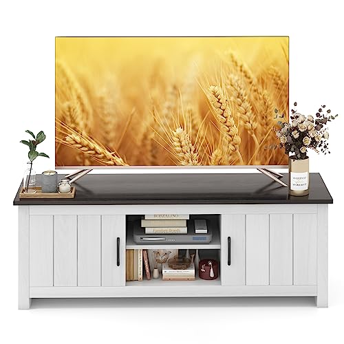 komfotteu-fernsehtisch-bis-65-zoll-mit-2-schr-nken-145x40x50cm-wei-braun image 8