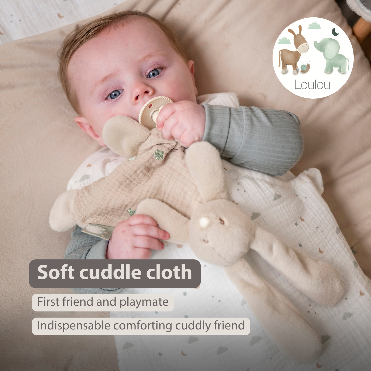 nattou-loulou-mini-kuscheltuch-hase-25-cm-sand image 2