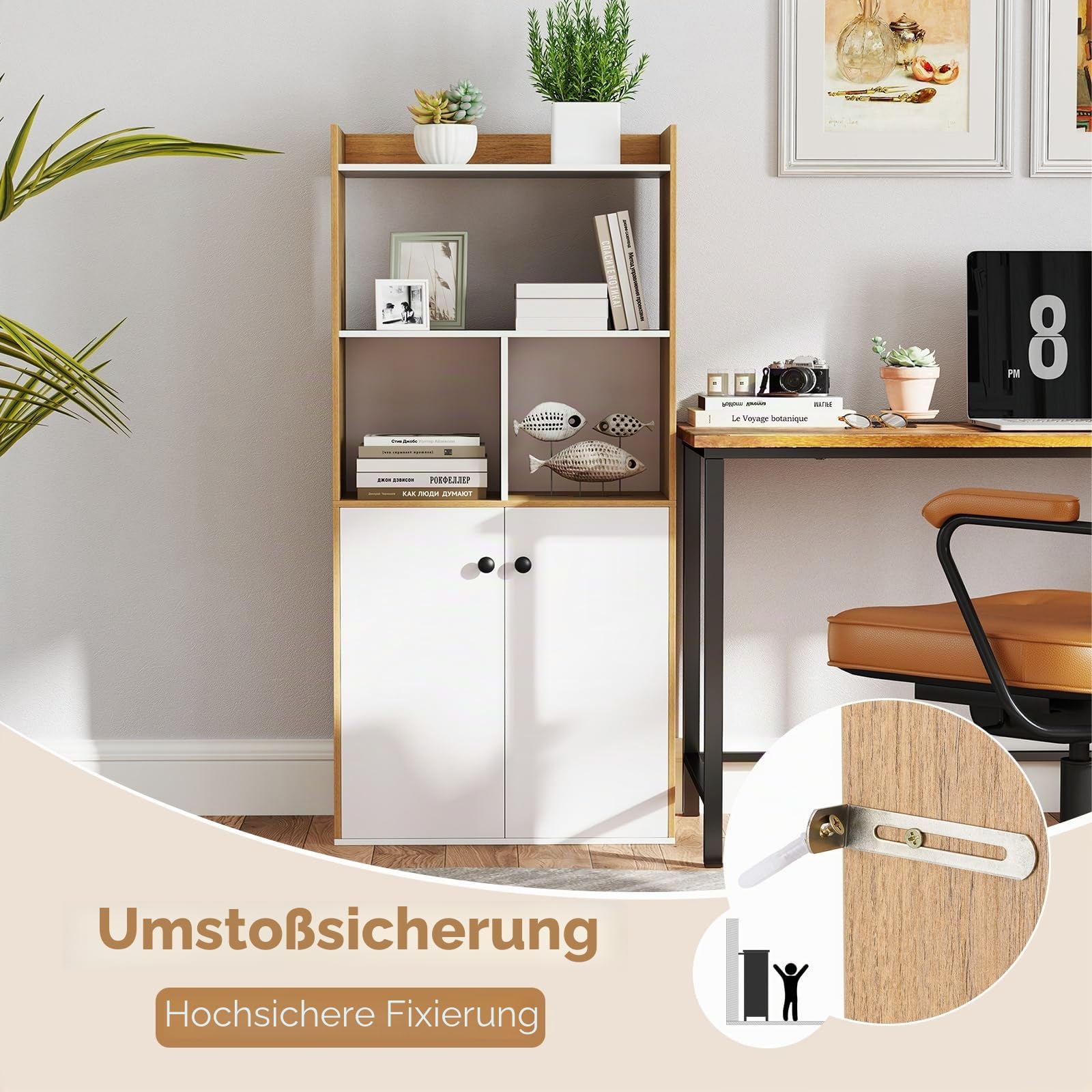 komfotteu-b-cherregal-holz-mit-t-ren-60x30x140cm-wei-natur image 6