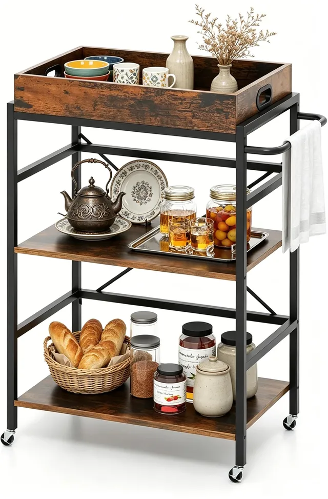 komfotteu-servierwagen-industrial-72-5x40x93cm-mit-tablett-3-ablagen image 1