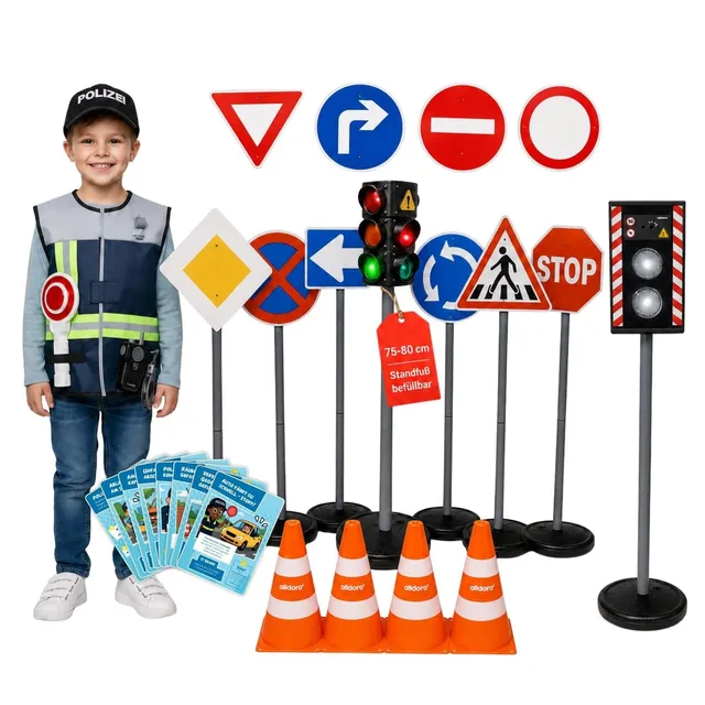 alldoro-xxl-verkehrsset-mit-10-schildern-ampel-blitzer-polizei-kost-m image 1