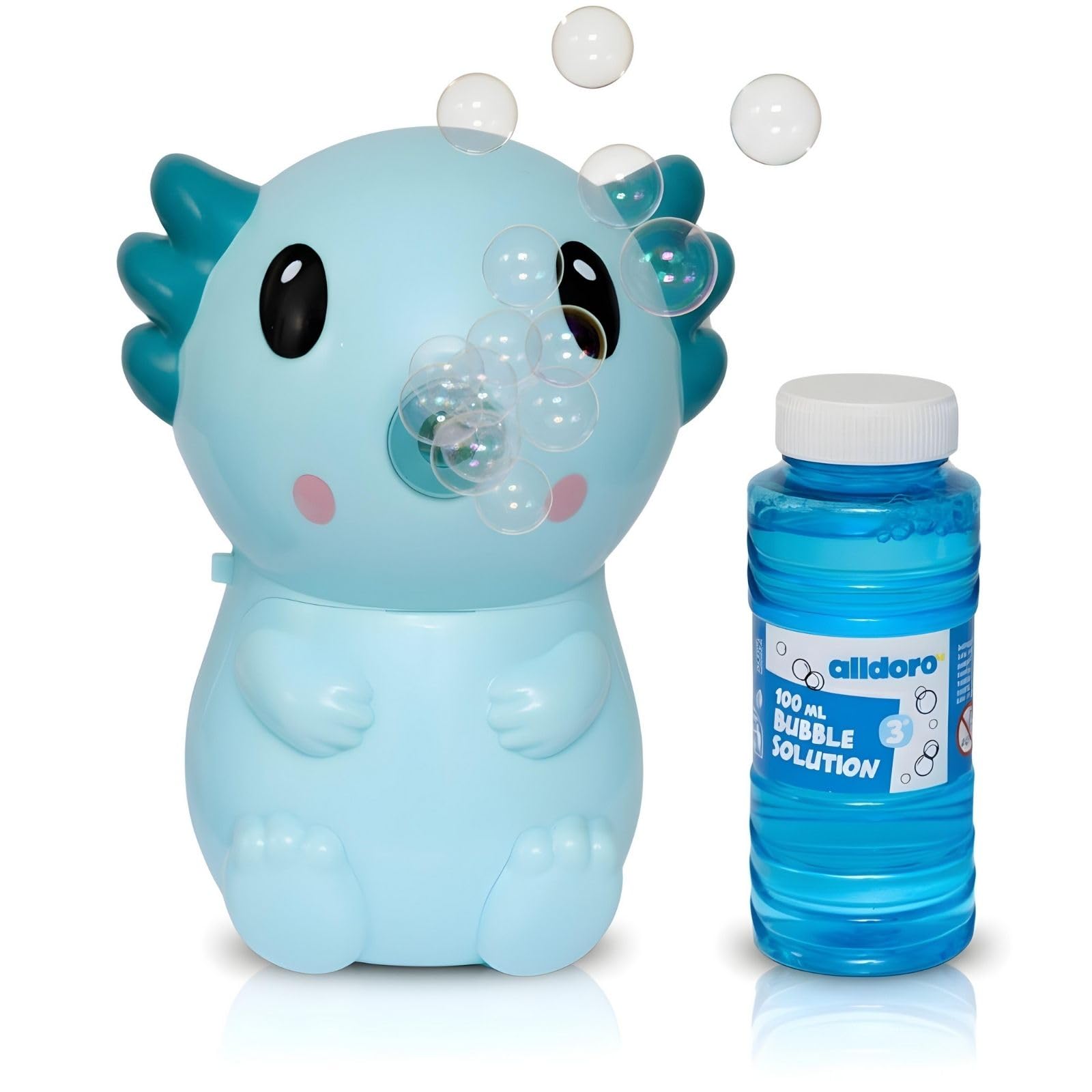 alldoro-seifenblasenmaschine-axolotl-14-cm-t-rkis-mit-100-ml-fluid image 1