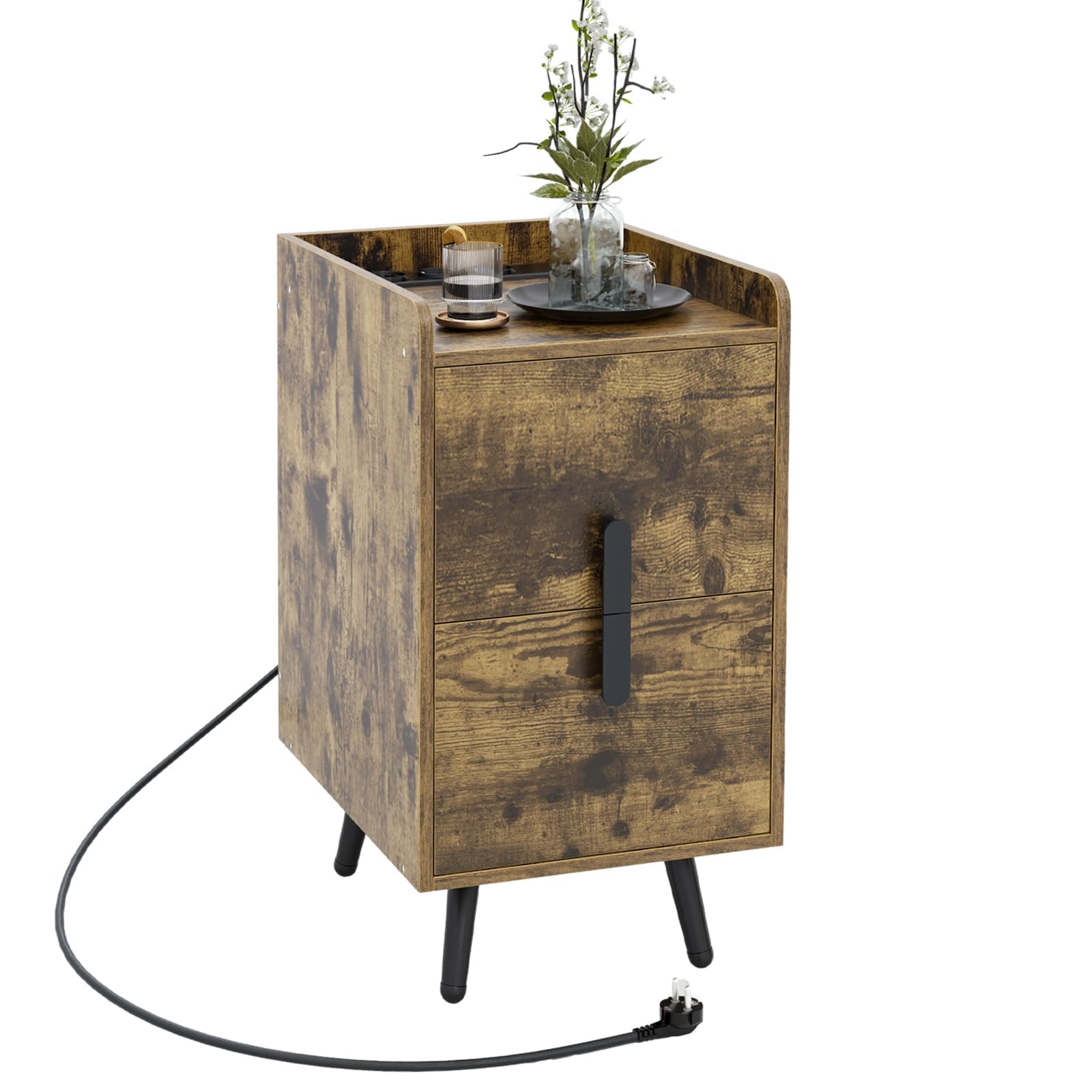 komfotteu-nachttisch-industrial-mit-ladestation-32x40x60-cm-2-schubladen image 8