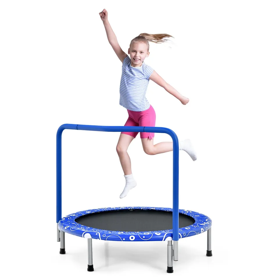 komfotteu-kinder-mini-trampolin-92cm-faltbar-mit-haltegriff image 1