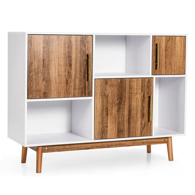 komfotteu-sideboard-holz-95x31x76-cm-wei-braun-6-f-cher image 1