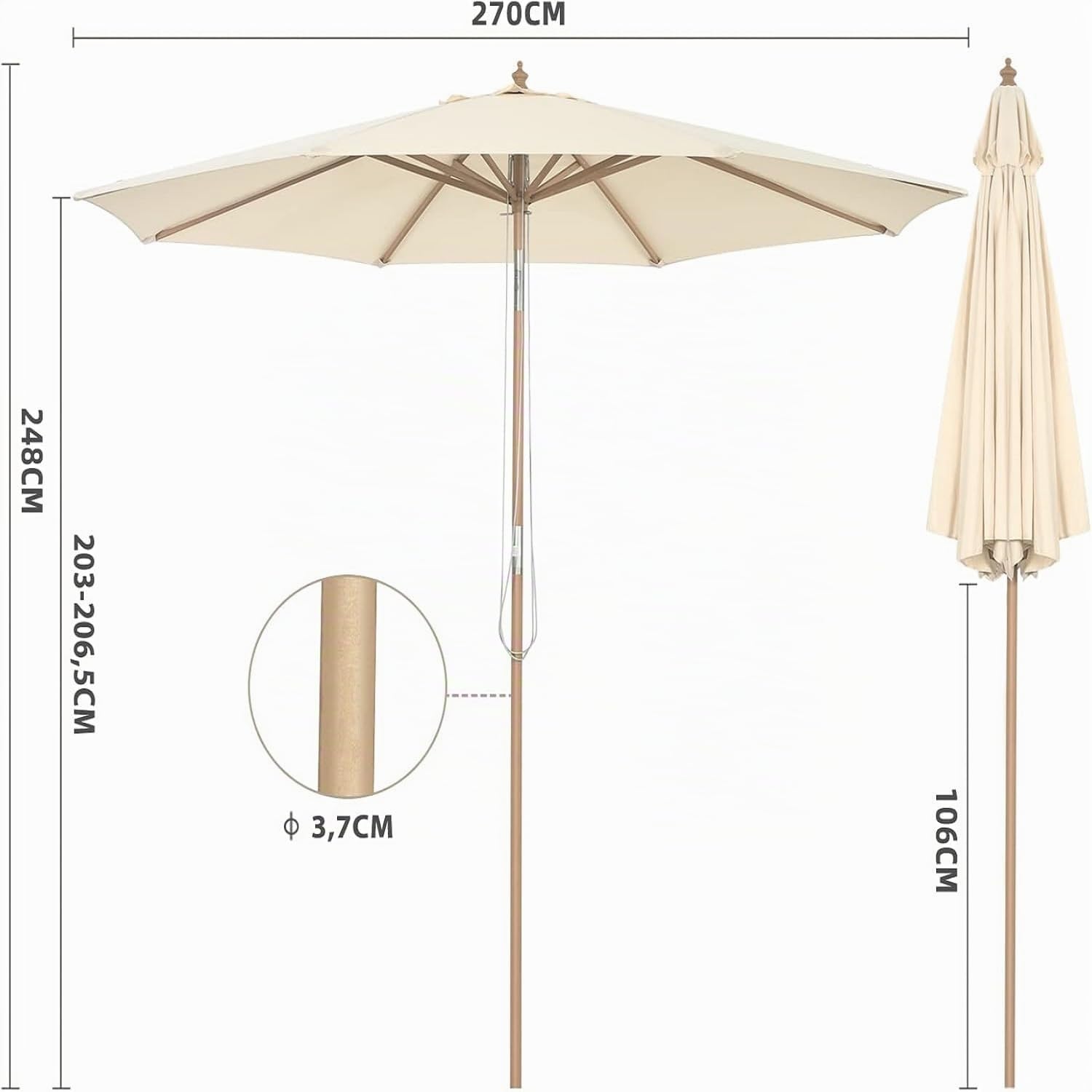 komfotteu-sonnenschirm-knickbar-270-300cm-holz-mit-8-streben image 3