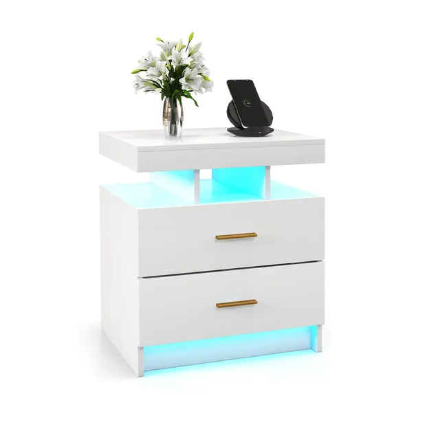 komfotteu-nachttisch-wei-mit-led-50x40x58-cm-2-schubladen image 1