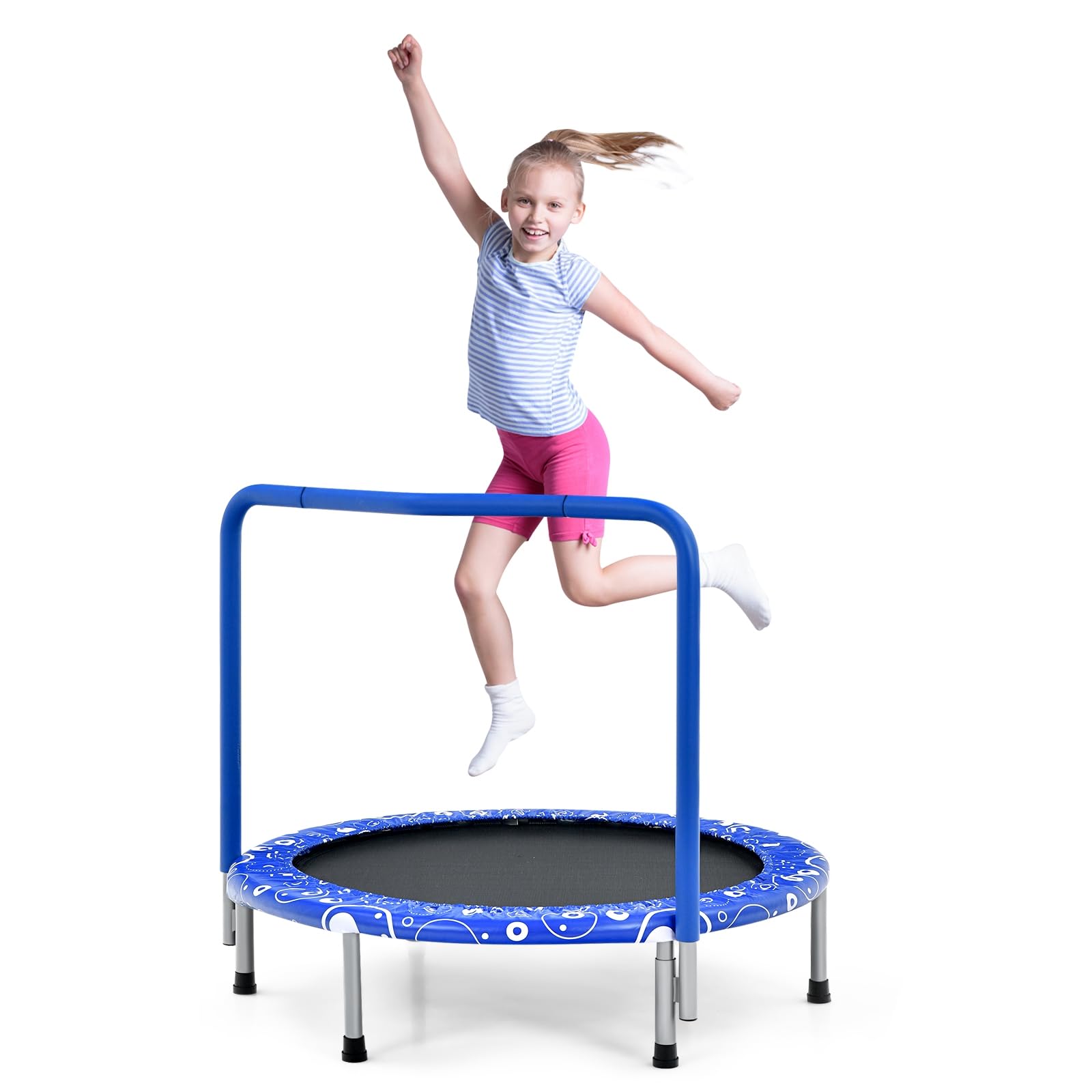 komfotteu-kinder-mini-trampolin-92cm-faltbar-mit-haltegriff image 1