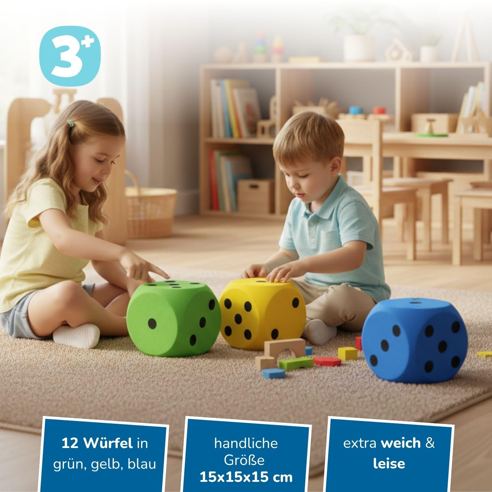 alldoro-xxl-schaumstoff-w-rfel-12er-set-15-cm-gelb-gr-n-blau image 2