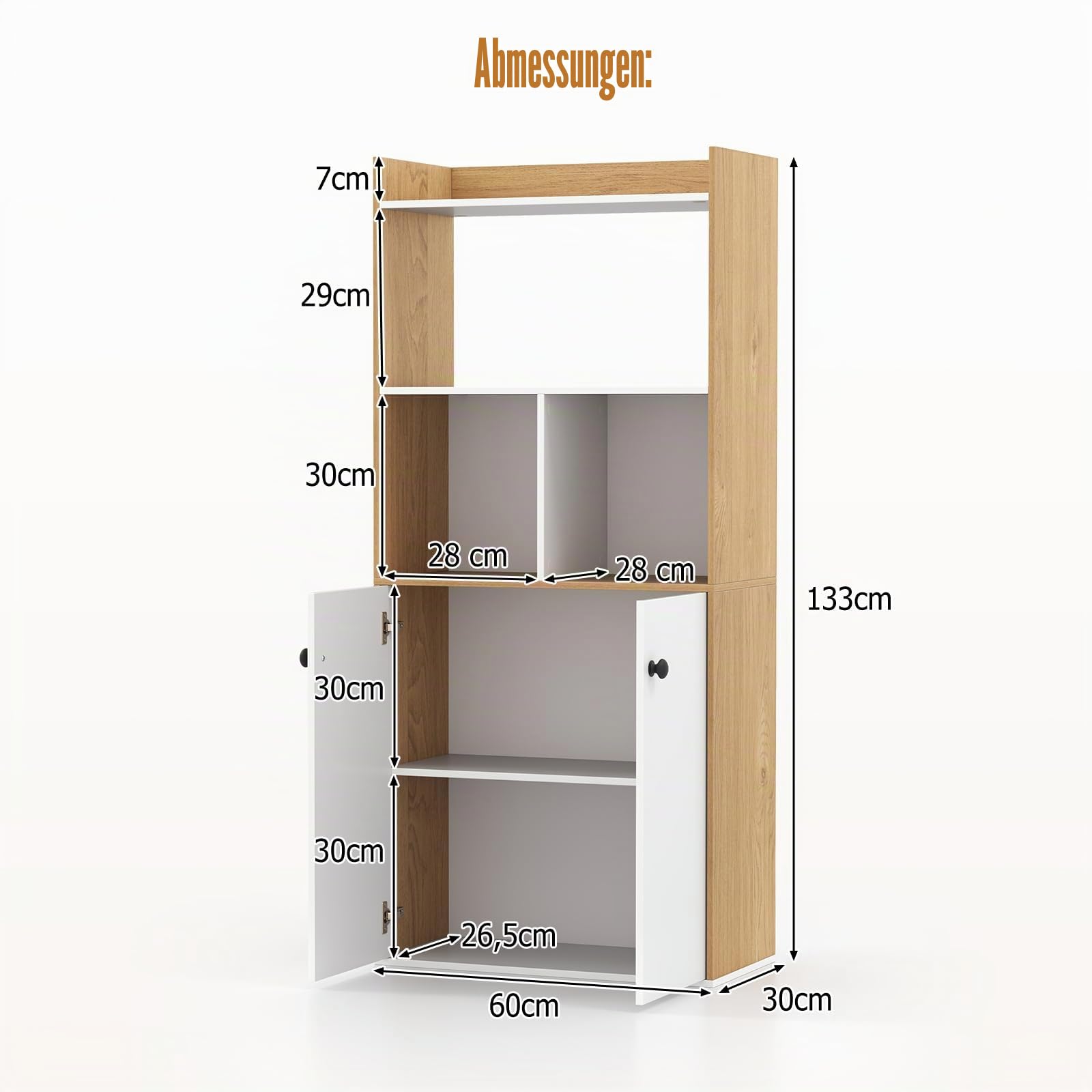 komfotteu-b-cherregal-holz-mit-t-ren-60x30x140cm-wei-natur image 3