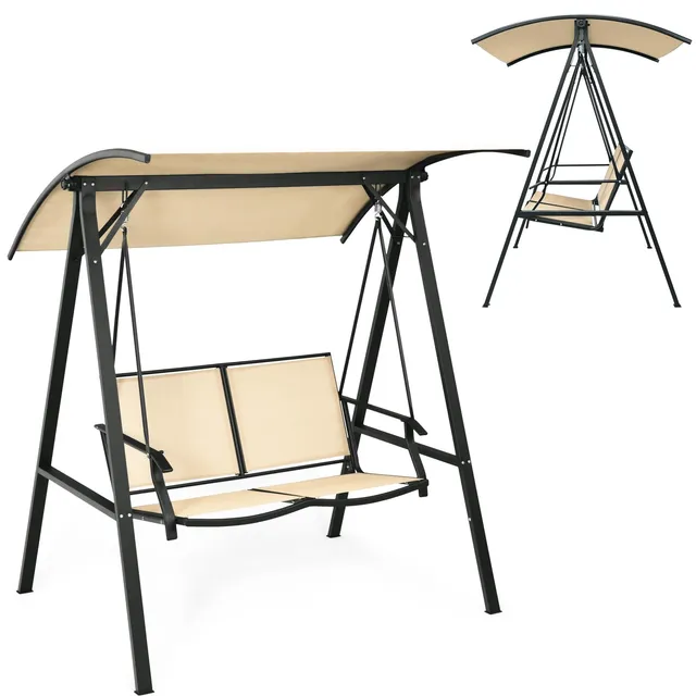 komfotteu-hollywoodschaukel-2-personen-152cm-mit-sonnendach-beige image 1