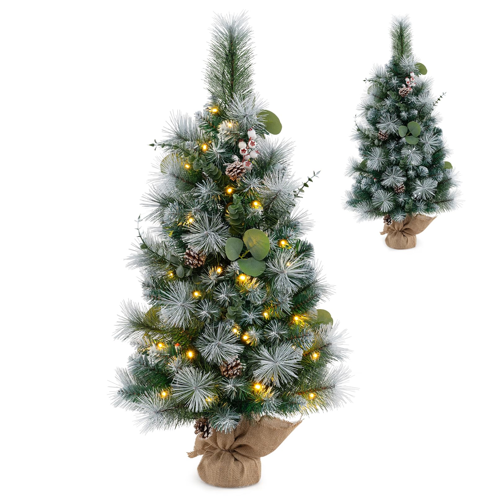 komfotteu-mini-christbaum-64-cm-mit-tannenzapfen-und-led-tisch-weihnachtsbaum image 1