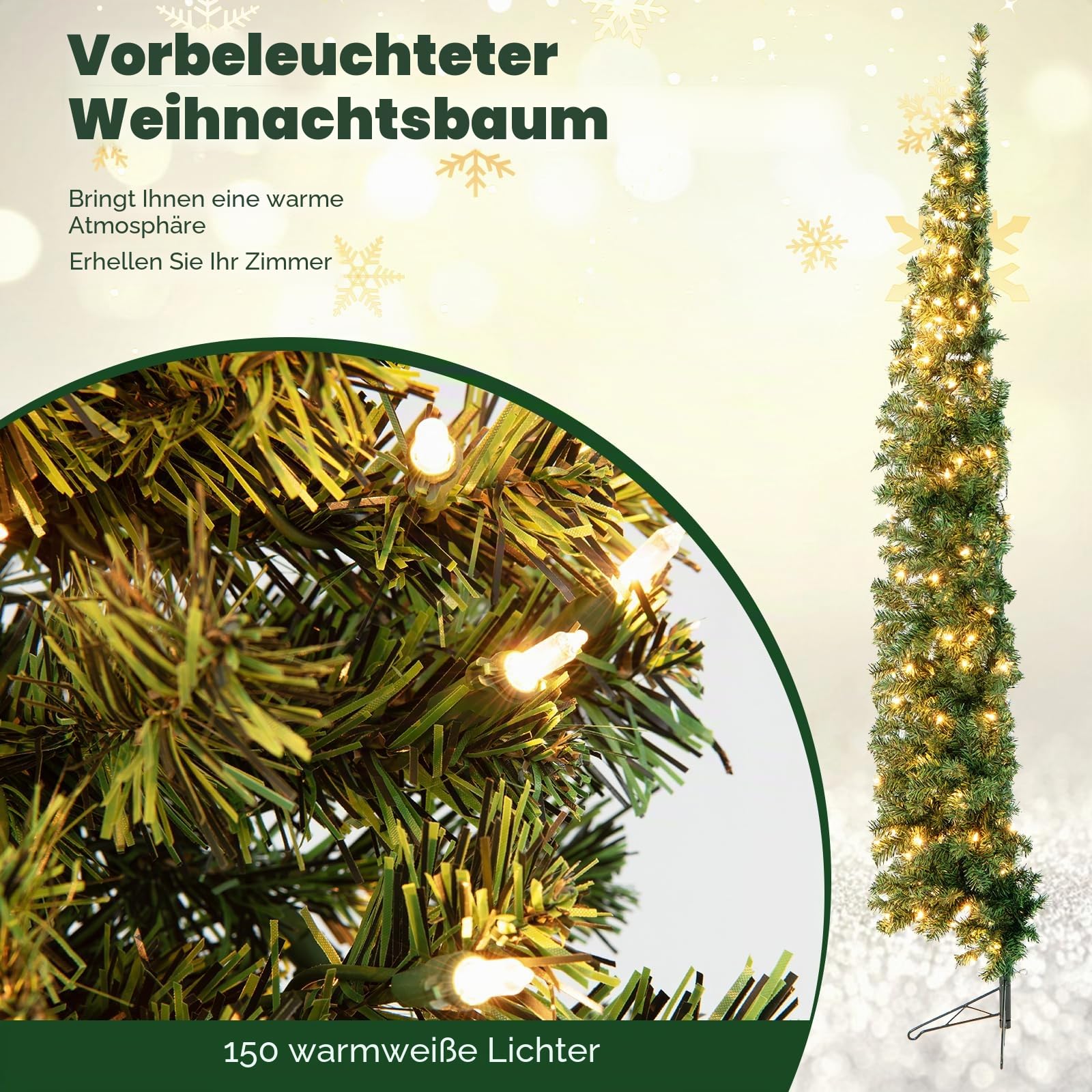 komfotteu-k-nstlicher-bleistiftbaum-210-cm-weihnachtsbaum-mit-150-led image 3