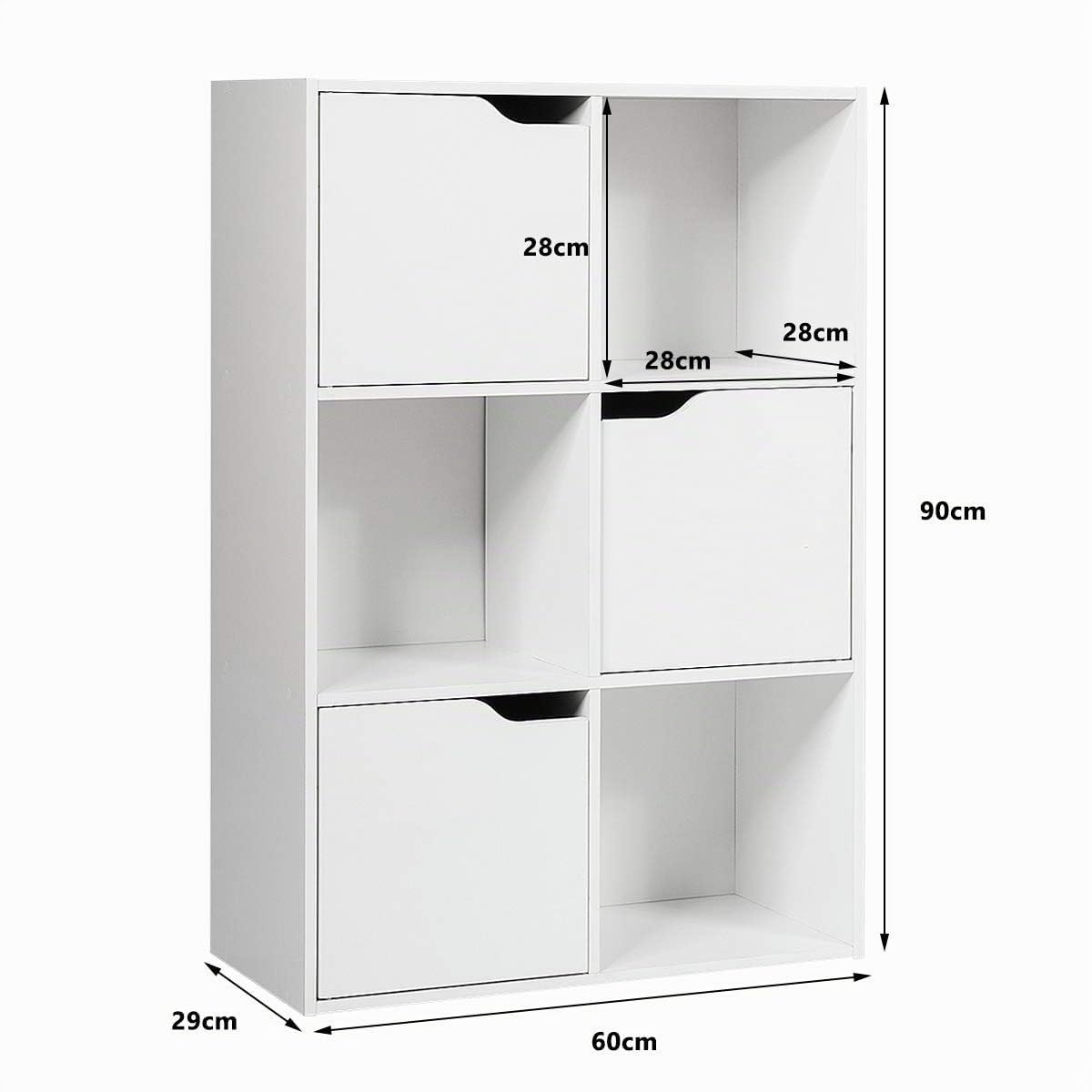 komfotteu-3-ebenen-b-cherregal-mit-6-f-chern-und-3-t-ren-60x29x90-cm image 3