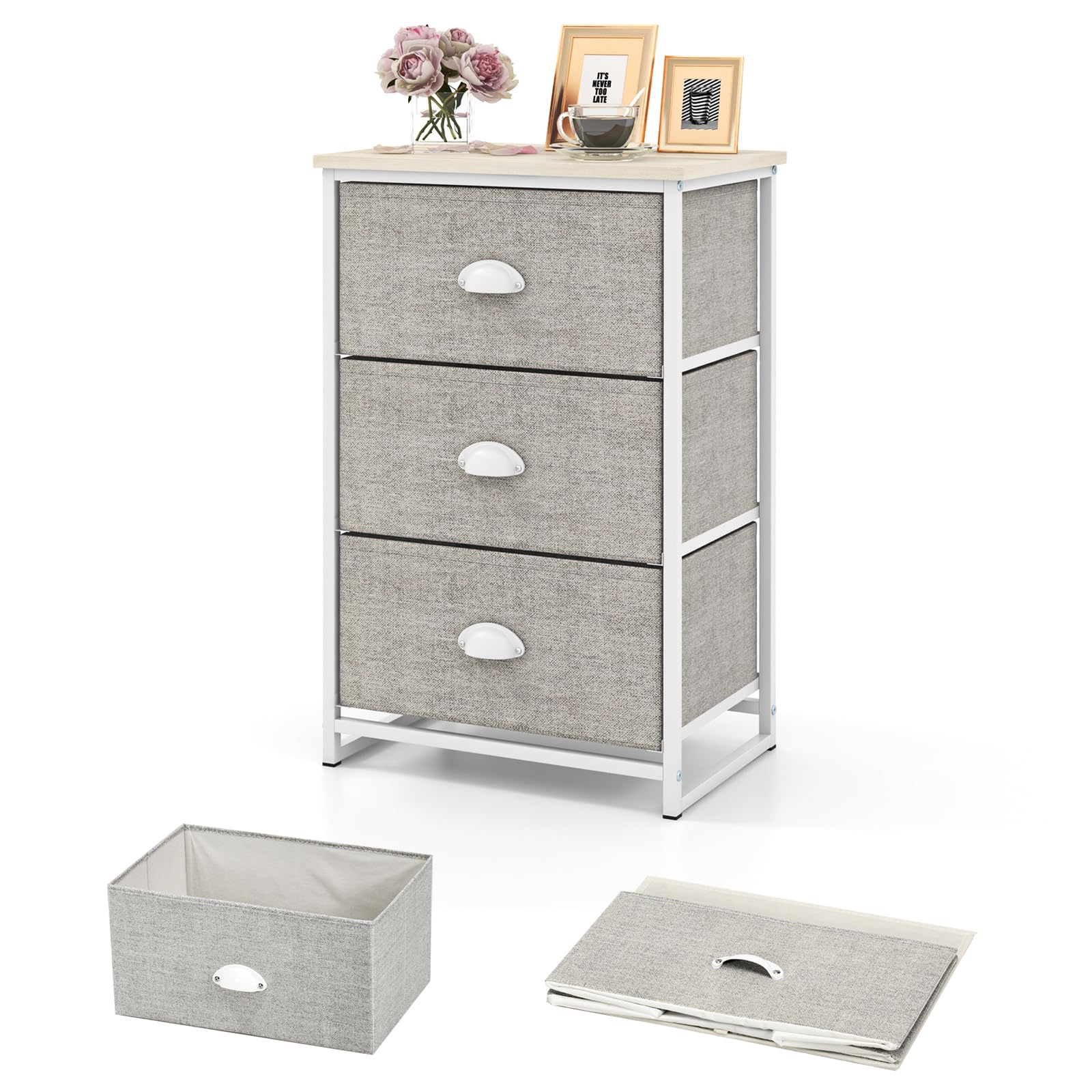 komfotteu-kommode-mit-3-stoffschubladen-aufbewahrungsschrank-mit-holzplatte image 1