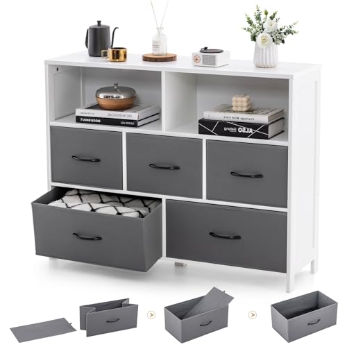 komfotteu-kommode-mit-5-schubladen-100-x-30-x-78-cm-mit-offenen-regalen image 8