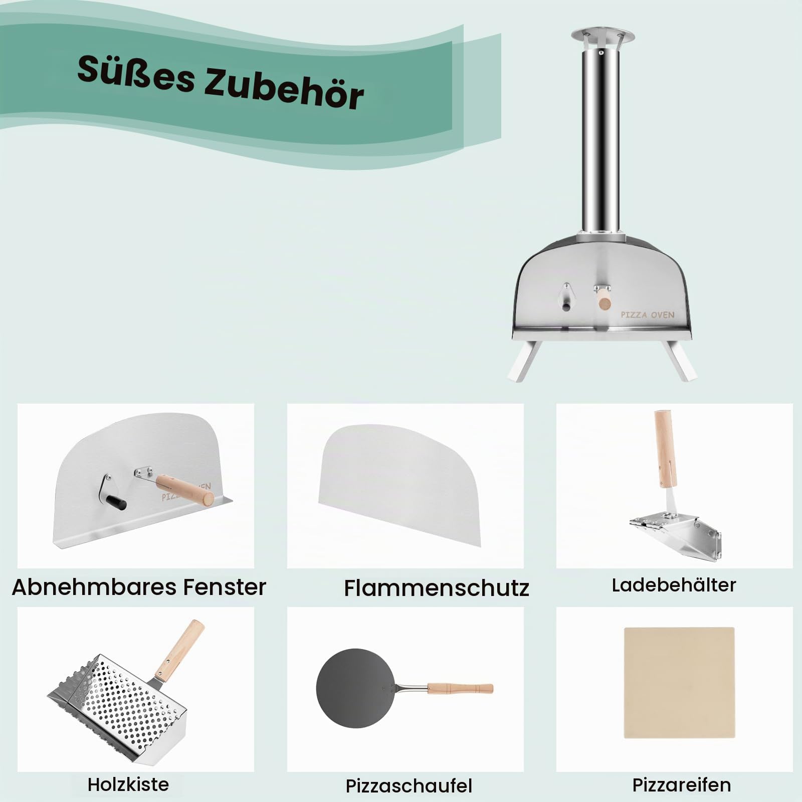 komfotteu-pizzaofen-outdoor-holzofen-edelstahl-mit-pizzastein-und-thermometer image 6