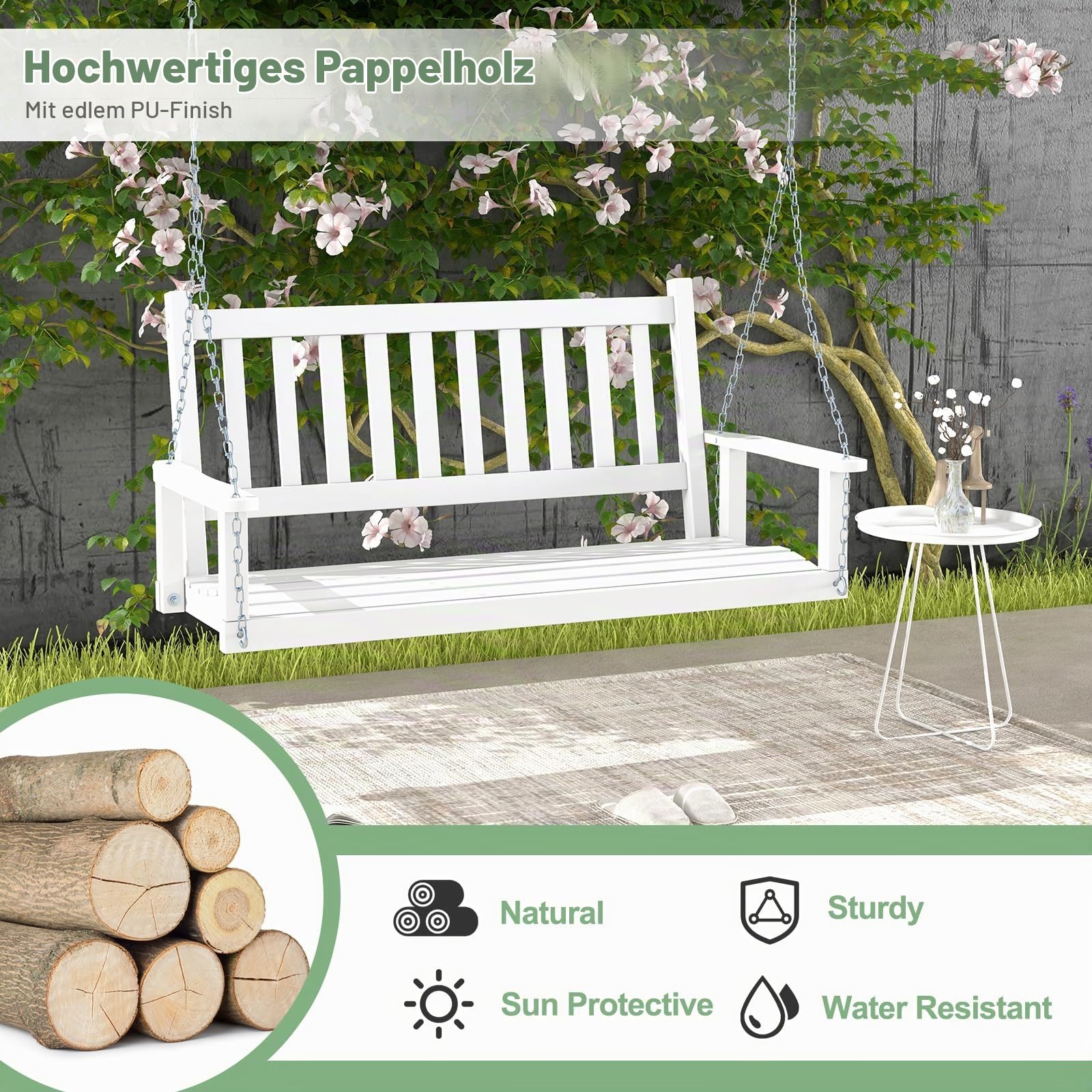 komfotteu-h-ngebank-aus-pappelholz-2-3-sitzer-hollywoodschaukel-wei-136-x-67-x-6 image 3