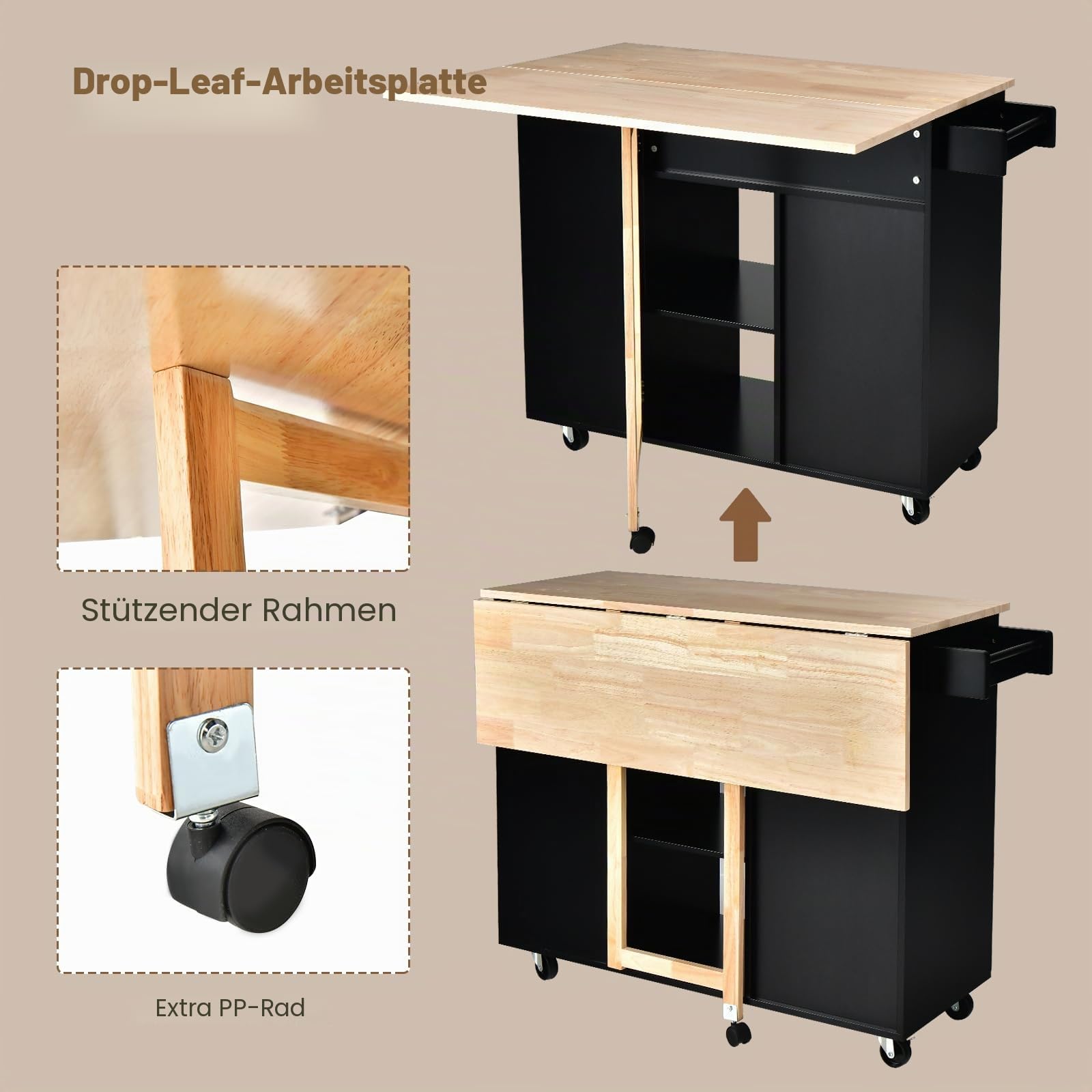 komfotteu-k-chenwagen-k-cheninsel-holz-mit-ausziehbarer-arbeitsplatte-schwarz image 3