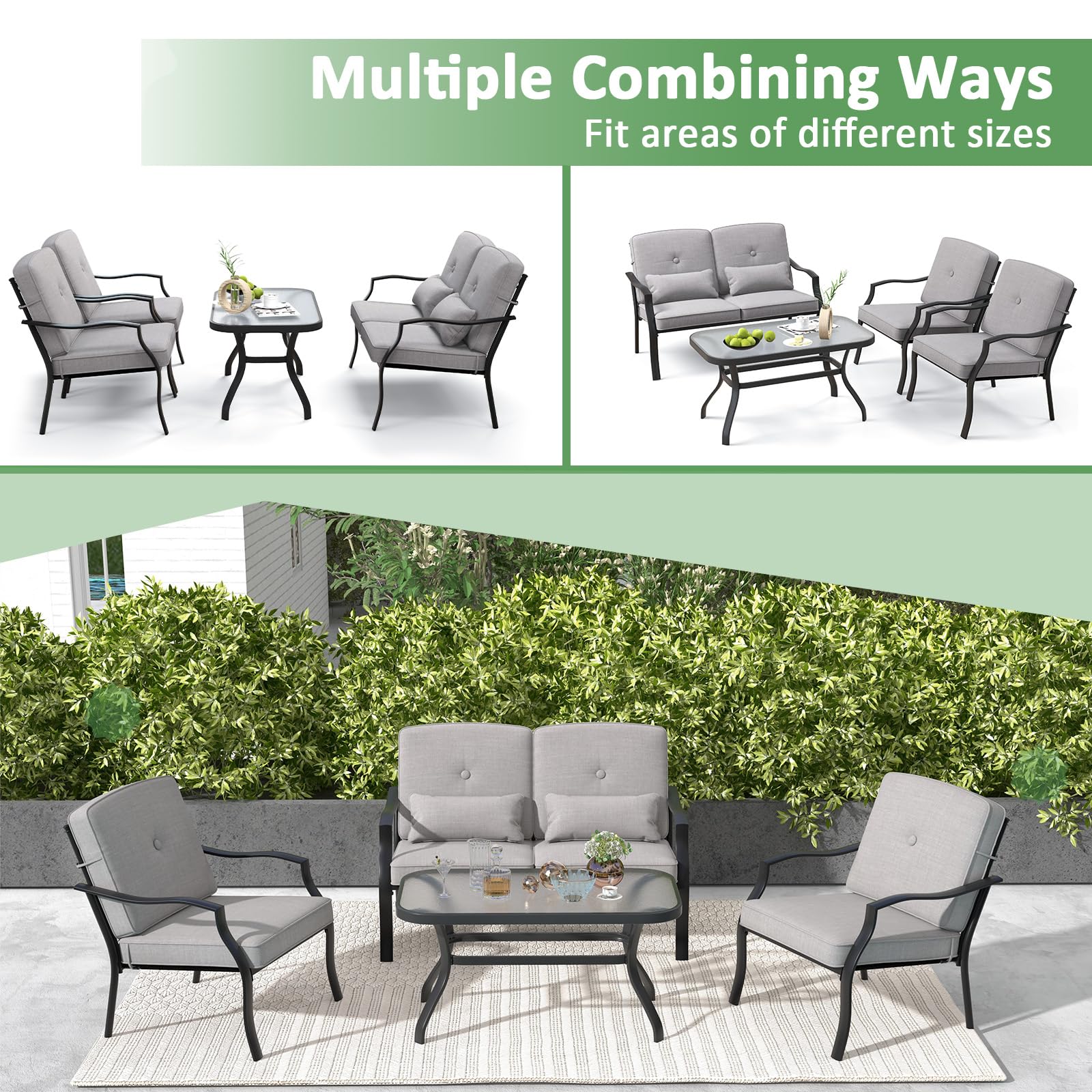 komfotteu-bistro-set-garten-4-teilig-polyester-und-metall-mit-tisch-grau image 3