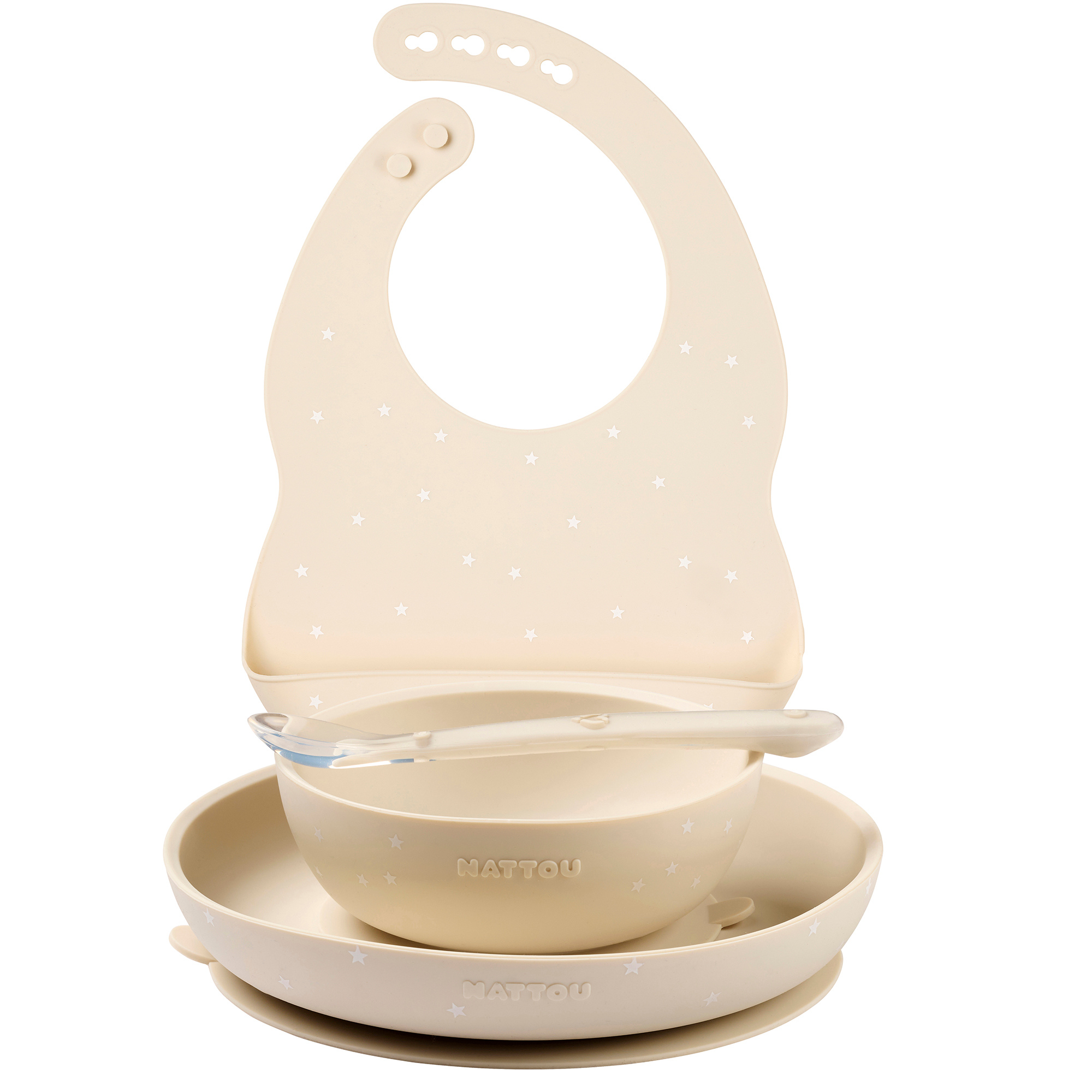 nattou-silikon-babygeschirr-set-ton-mit-sternen-mit-l-tzchen image 1