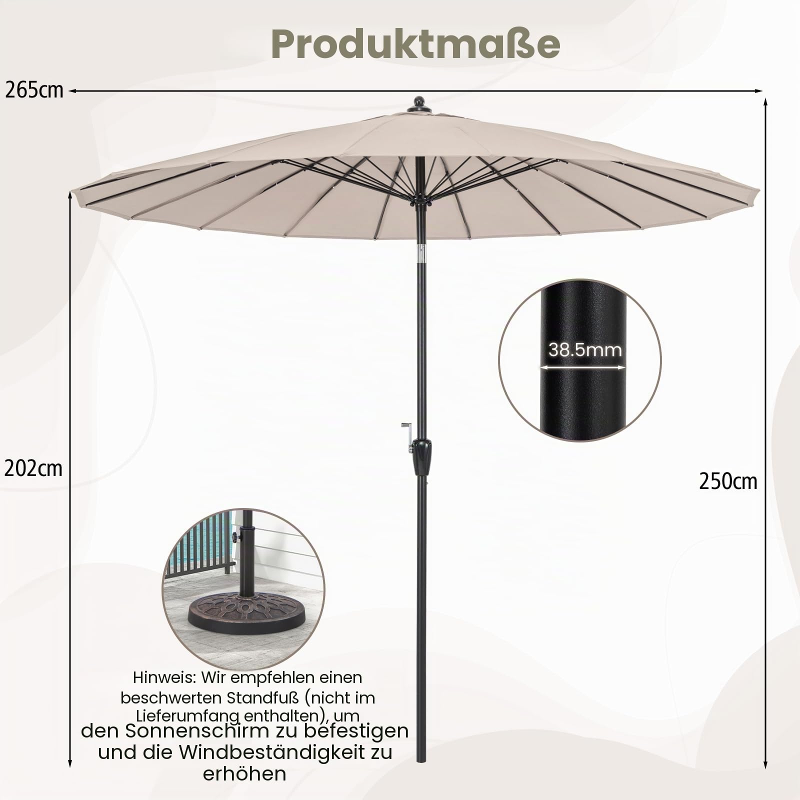 komfotteu-sonnenschirm-265-cm-neigbar-mit-handkurbel-und-18-streben image 6