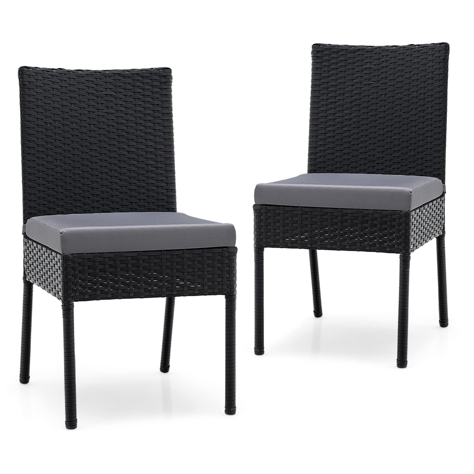 komfotteu-essstuhl-2er-set-rattan-mit-r-ckenlehne-und-kissen-schwarz-150-kg image 1