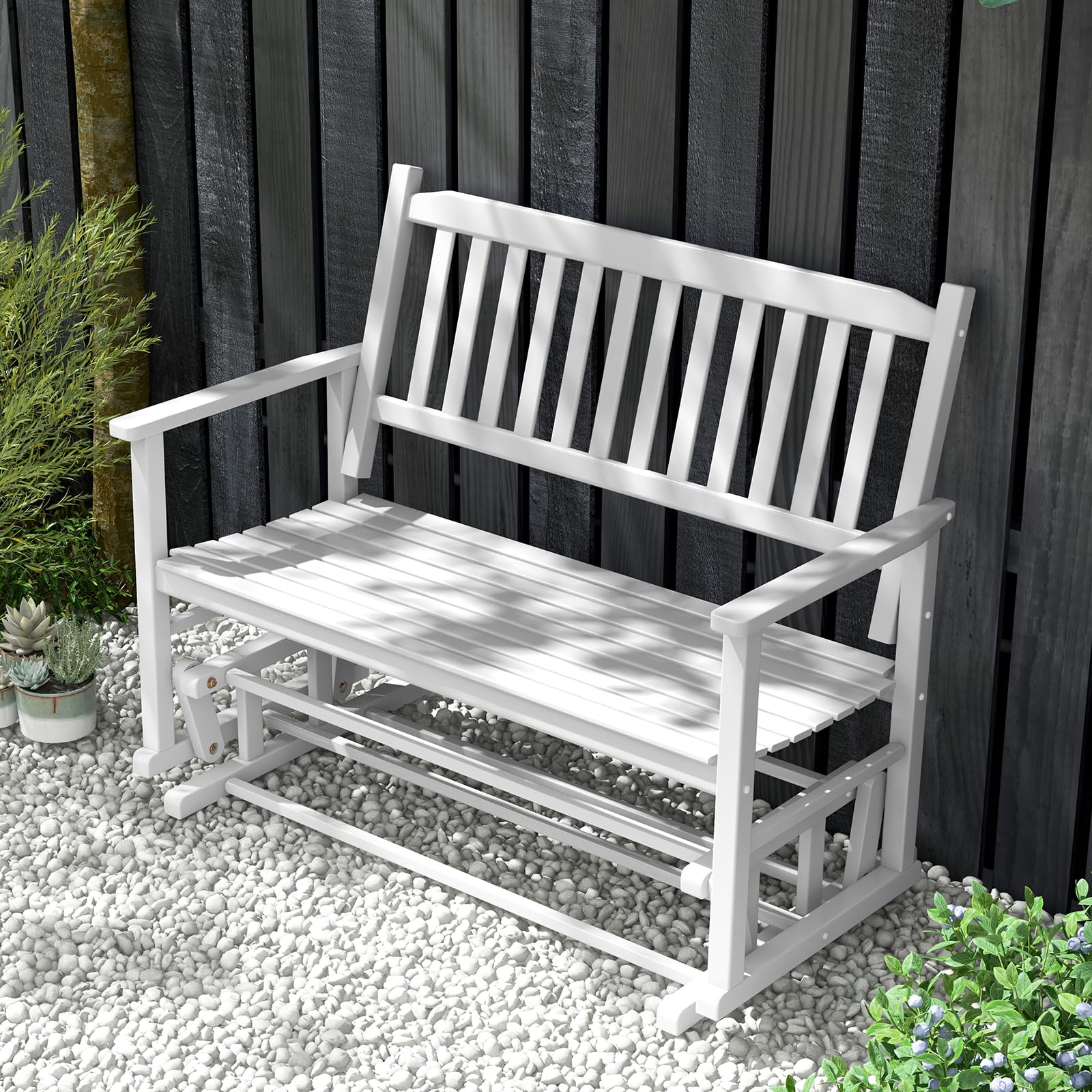 komfotteu-gartenbank-schaukelbank-massivholz-2-sitzer-126x68x100-cm-wei image 2