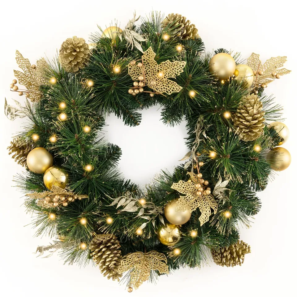 komfotteu-weihnachtsgirlande-60-cm-mit-35-leds-k-nstliche-tannengirlande-mit-gol image 1