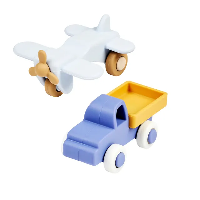 nattou-silikon-spielzeug-lastwagen-und-flugzeug-11-cm-blau image 1