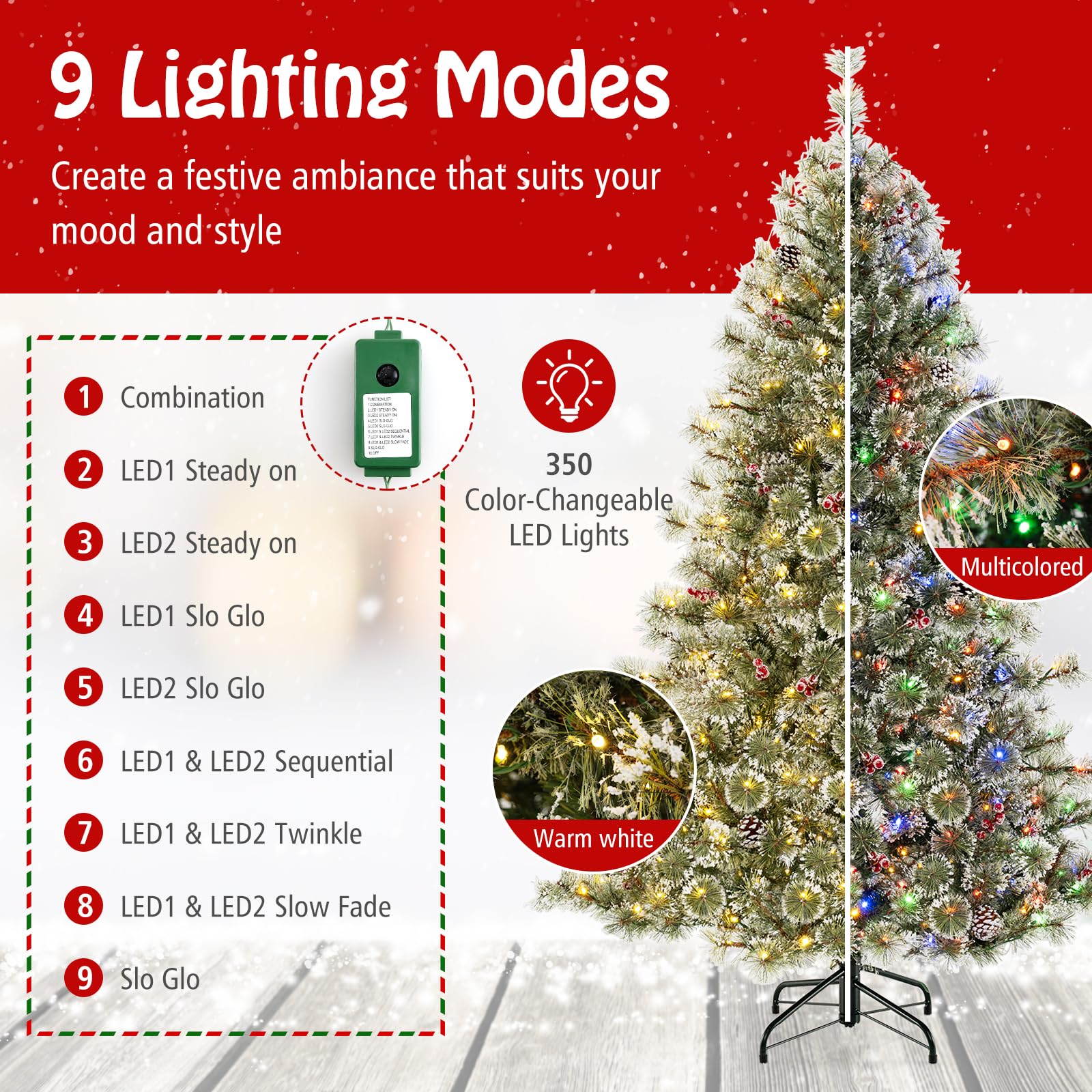 komfotteu-k-nstlicher-weihnachtsbaum-mit-350-lichtern-und-fernbedienung-598-spit image 5