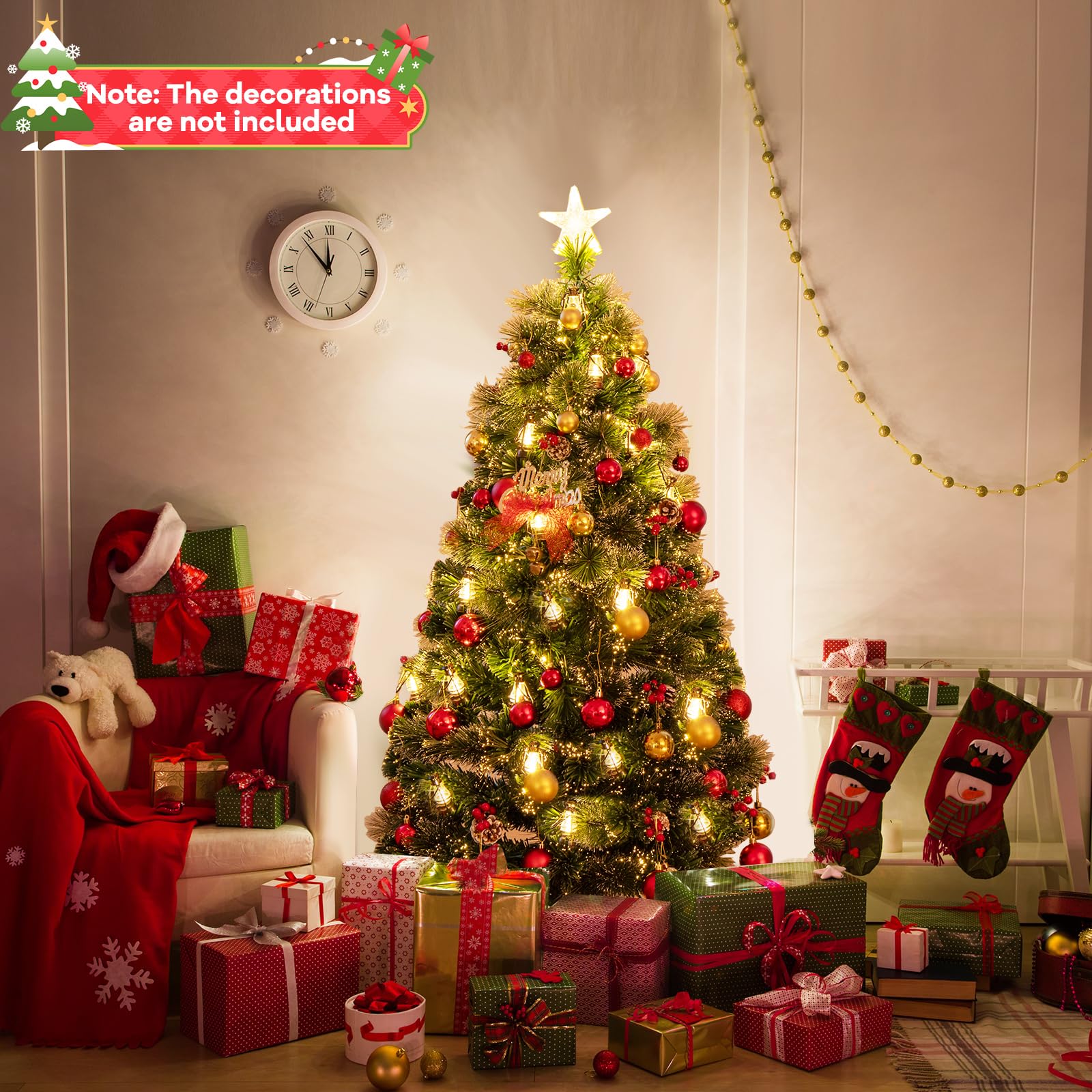 komfotteu-k-nstlicher-weihnachtsbaum-mit-led-lichtern-150-cm-tannenbaum-mit-beer image 7
