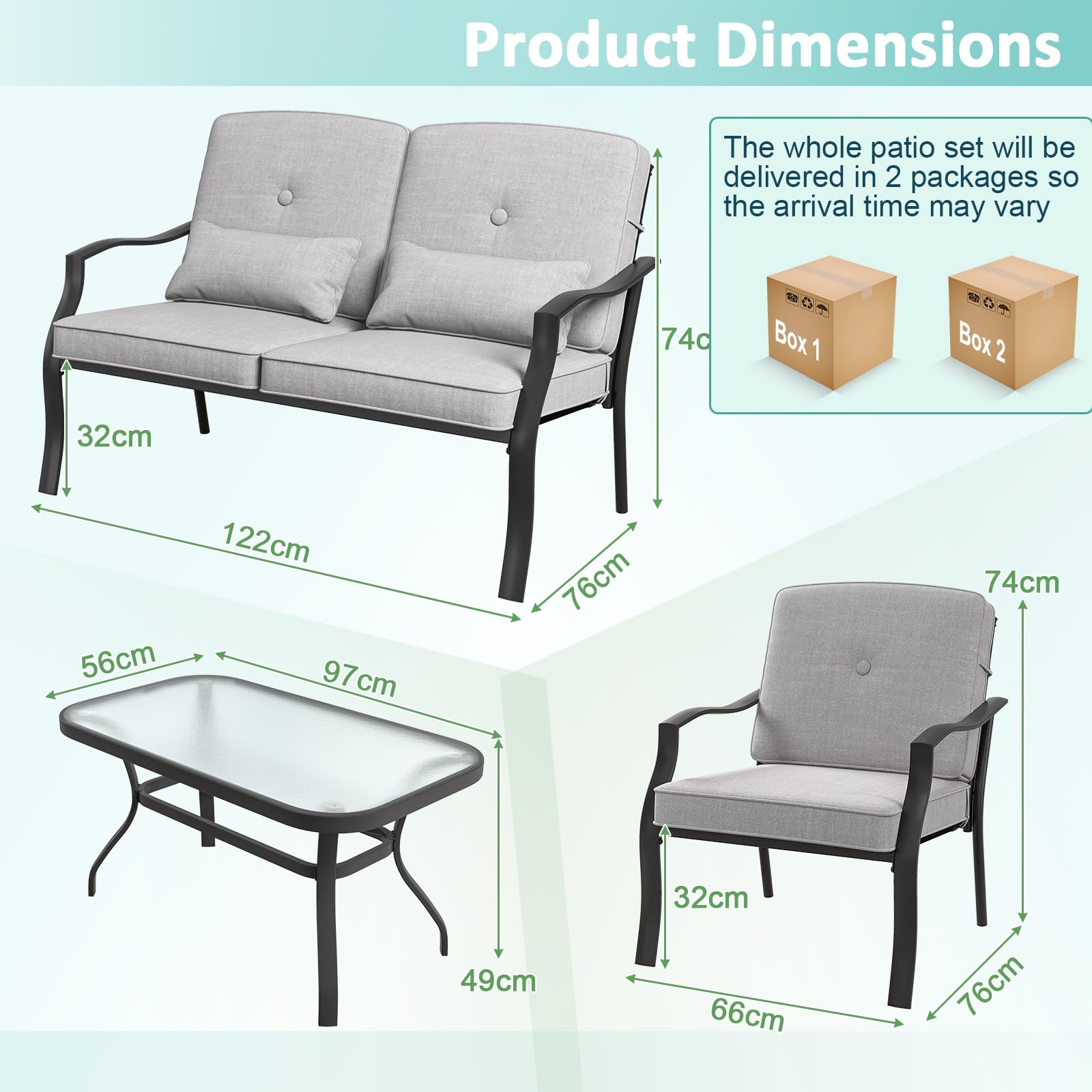 komfotteu-bistro-set-garten-4-teilig-polyester-und-metall-mit-tisch-grau image 6