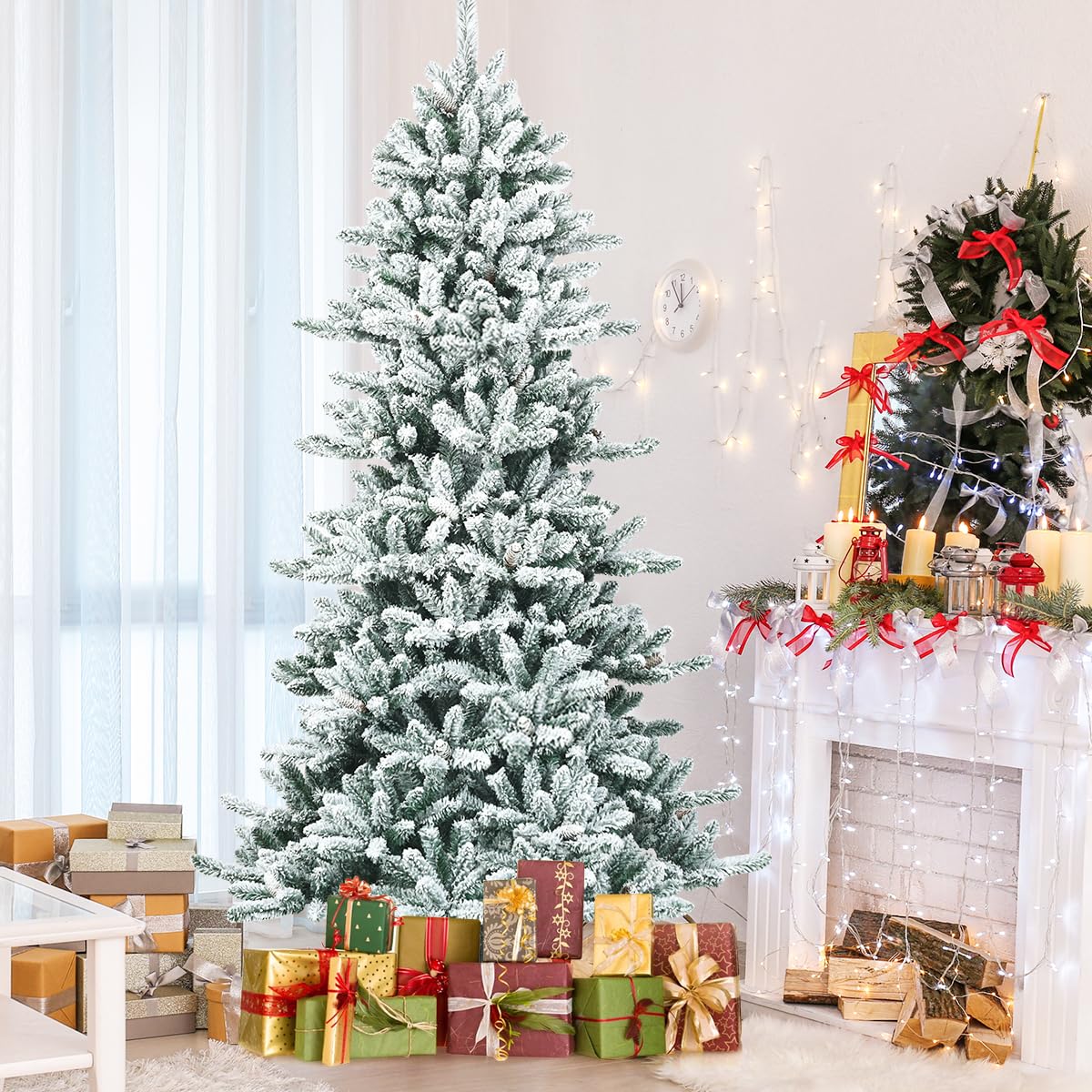 komfotteu-k-nstlicher-weihnachtsbaum-210-cm-mit-schnee-zapfen image 3