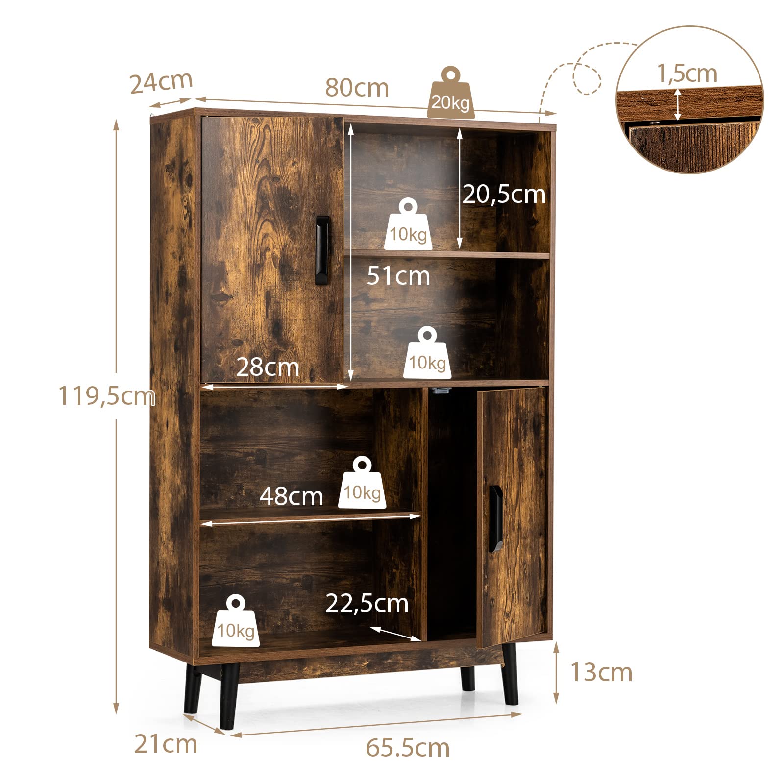 komfotteu-b-cherschrank-holz-80-x-24-x-119-5-cm-2-t-ren-4-regale-kaffee image 3