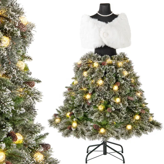 komfotteu-k-nstlicher-wei-er-weihnachtsbaum-mit-lichtern-und-metallst-nder image 1