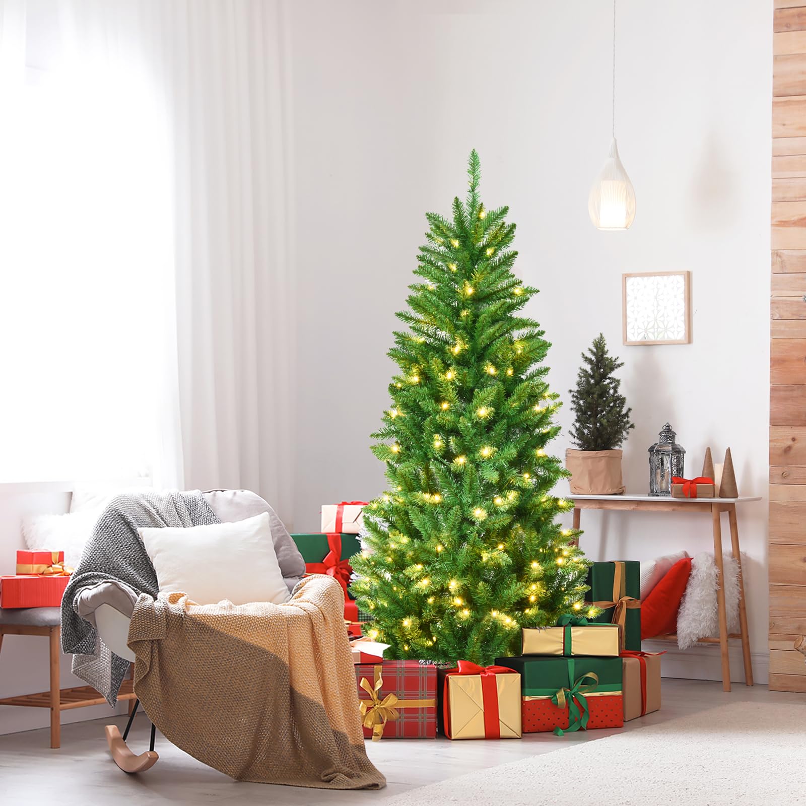 komfotteu-k-nstlicher-weihnachtsbaum-mit-led-150-cm-und-metallst-nder image 7