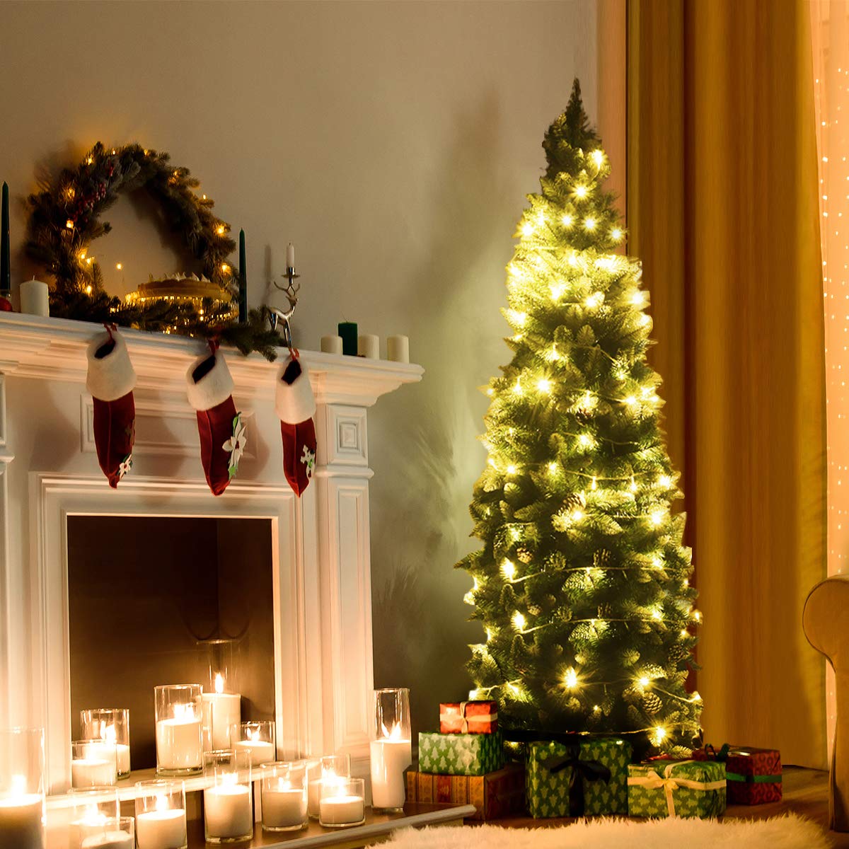 komfotteu-k-nstlicher-weihnachtsbaum-220-cm-mit-schnee-gr-n image 2