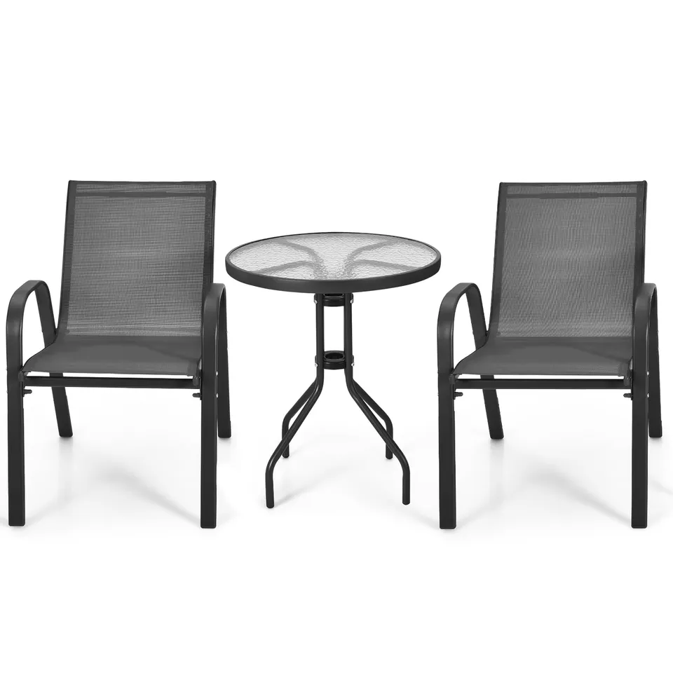 komfotteu-3-tlg-bistro-set-gartentisch-mit-schirmloch-2-klappst-hle-schwarz image 1