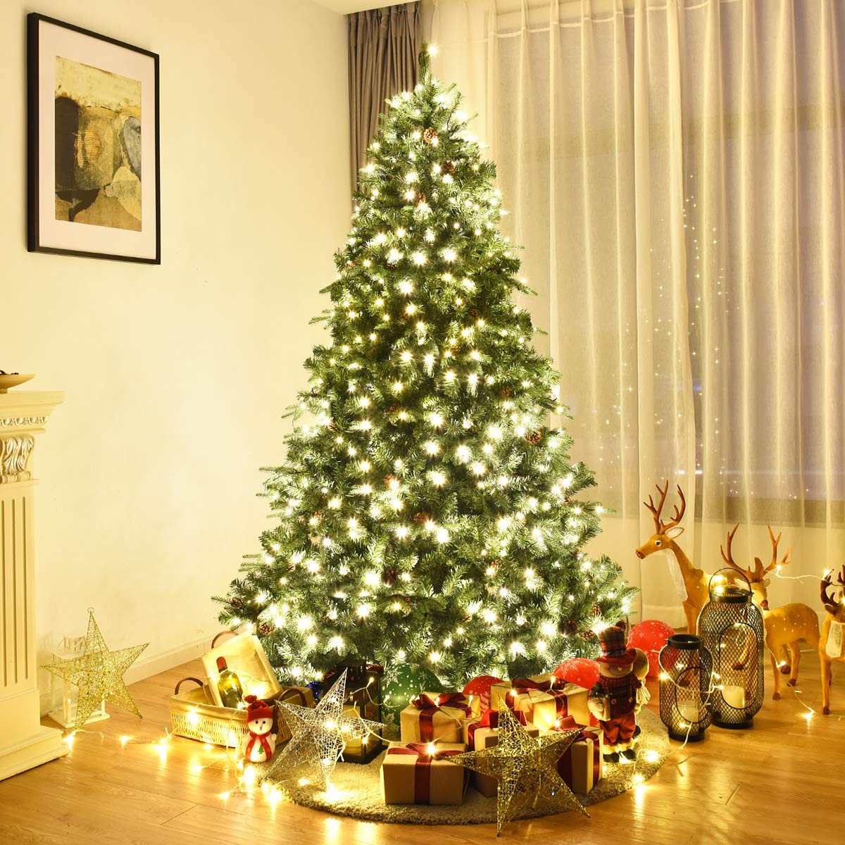 komfotteu-k-nstlicher-weihnachtsbaum-210-cm-mit-led-beleuchtung-und-tannenzapfen image 2