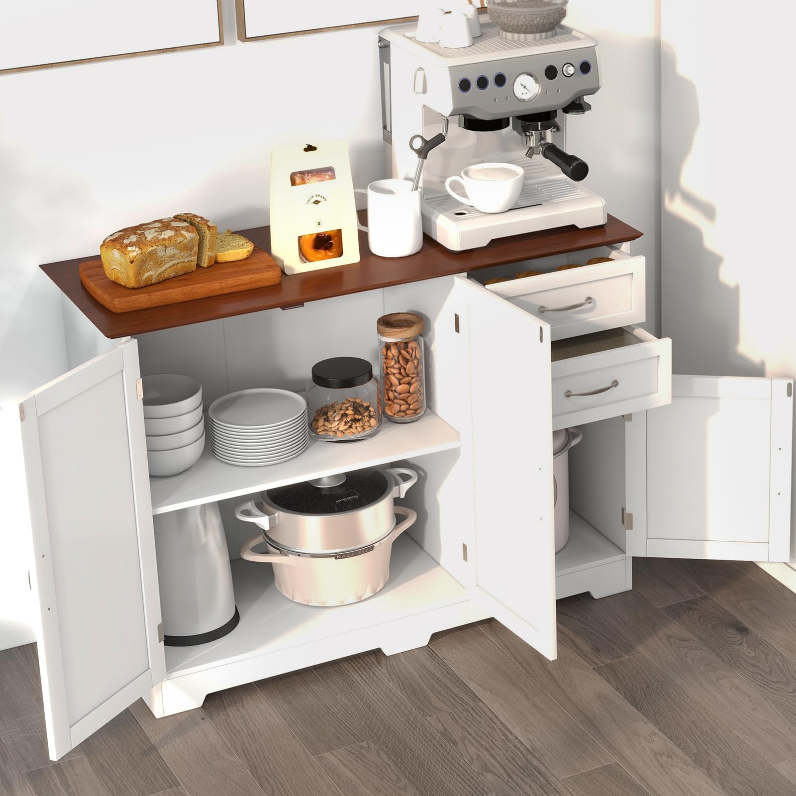 komfotteu-k-chenschrank-buffetschrank-sideboard-100x40x78cm-wei-mit-2-schubladen image 7