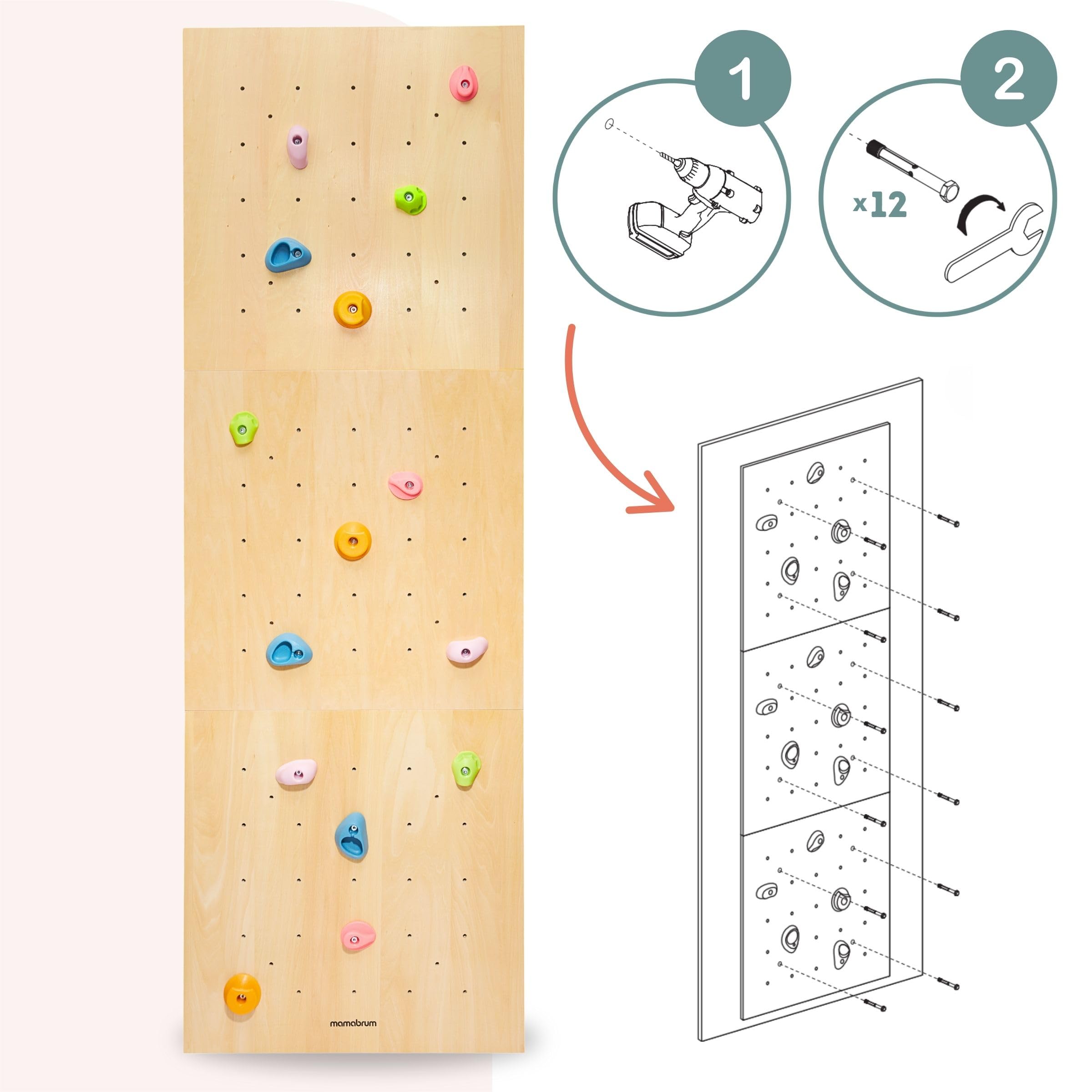 mamabrum-holzkletterwand-3-paneele-15-griffe-bis-100-kg image 6