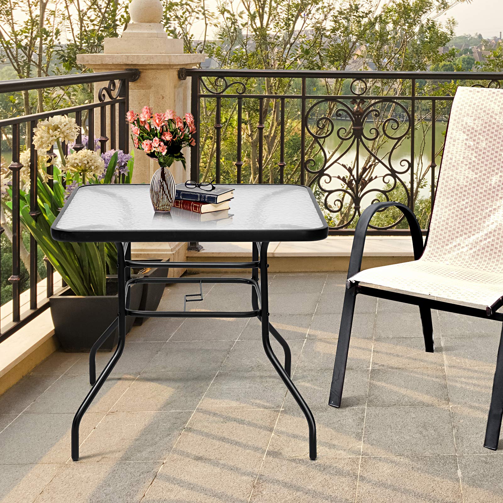 komfotteu-quadratischer-gartentisch-80x80x71-cm-mit-schirmloch-glasplatte-metall image 7